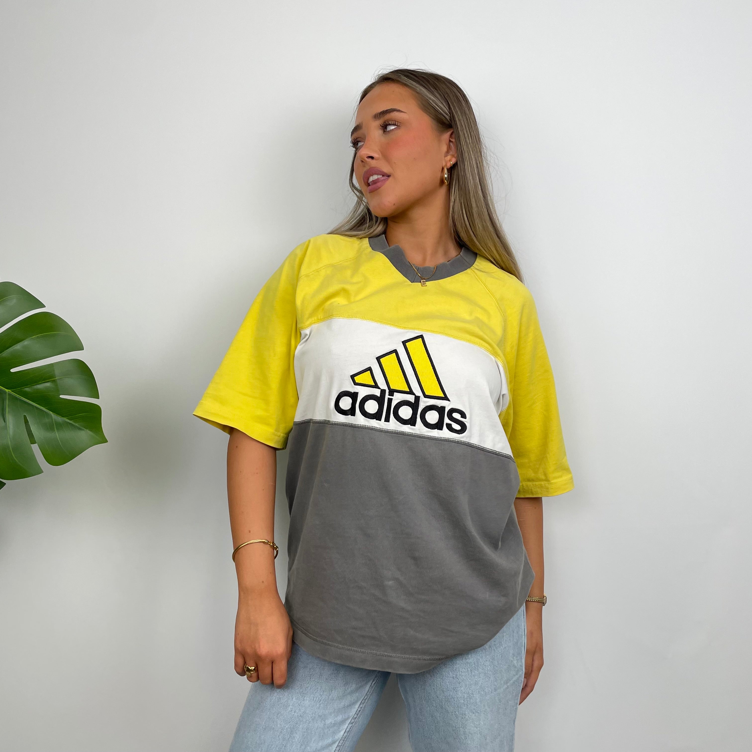 Adidas RARE Yellow & Grey Embroidered Spell Out T Shirt (L)