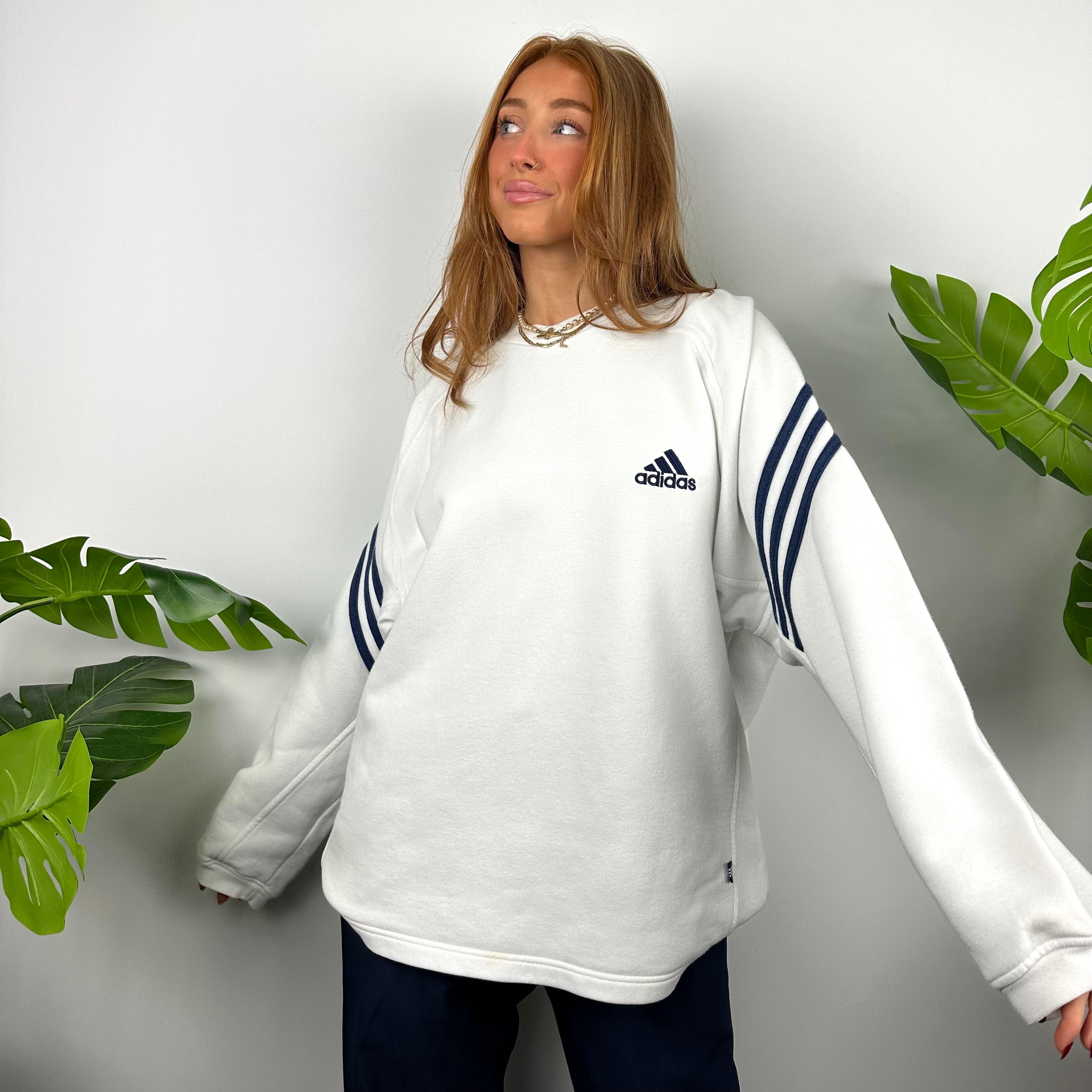 Adidas White Embroidered Spell Out Sweatshirt (L)