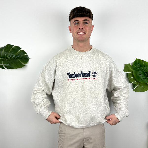 Timberland Grey Embroidered Spell Out Sweatshirt (M)