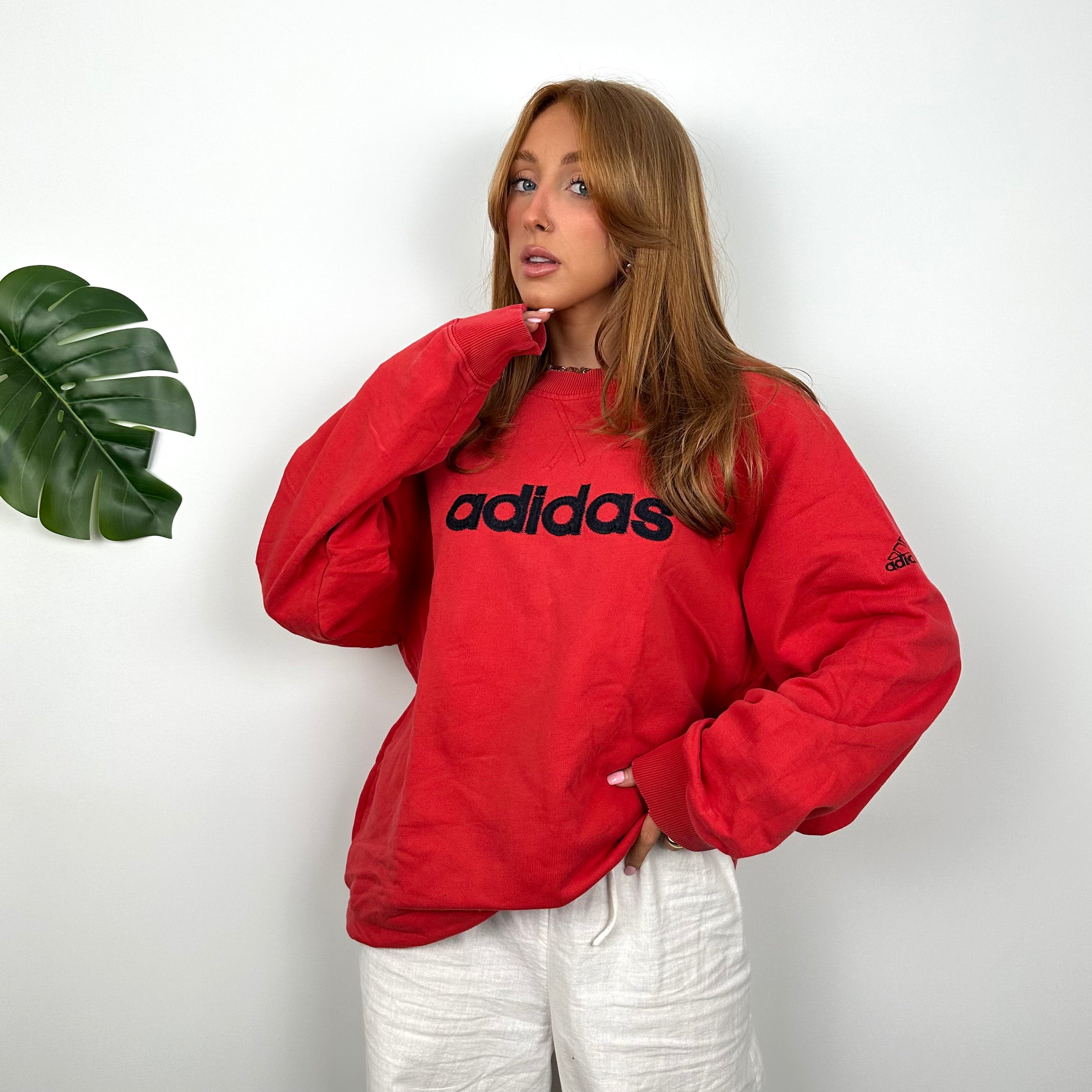 Adidas Red Embroidered Spell Out Sweatshirt (L)