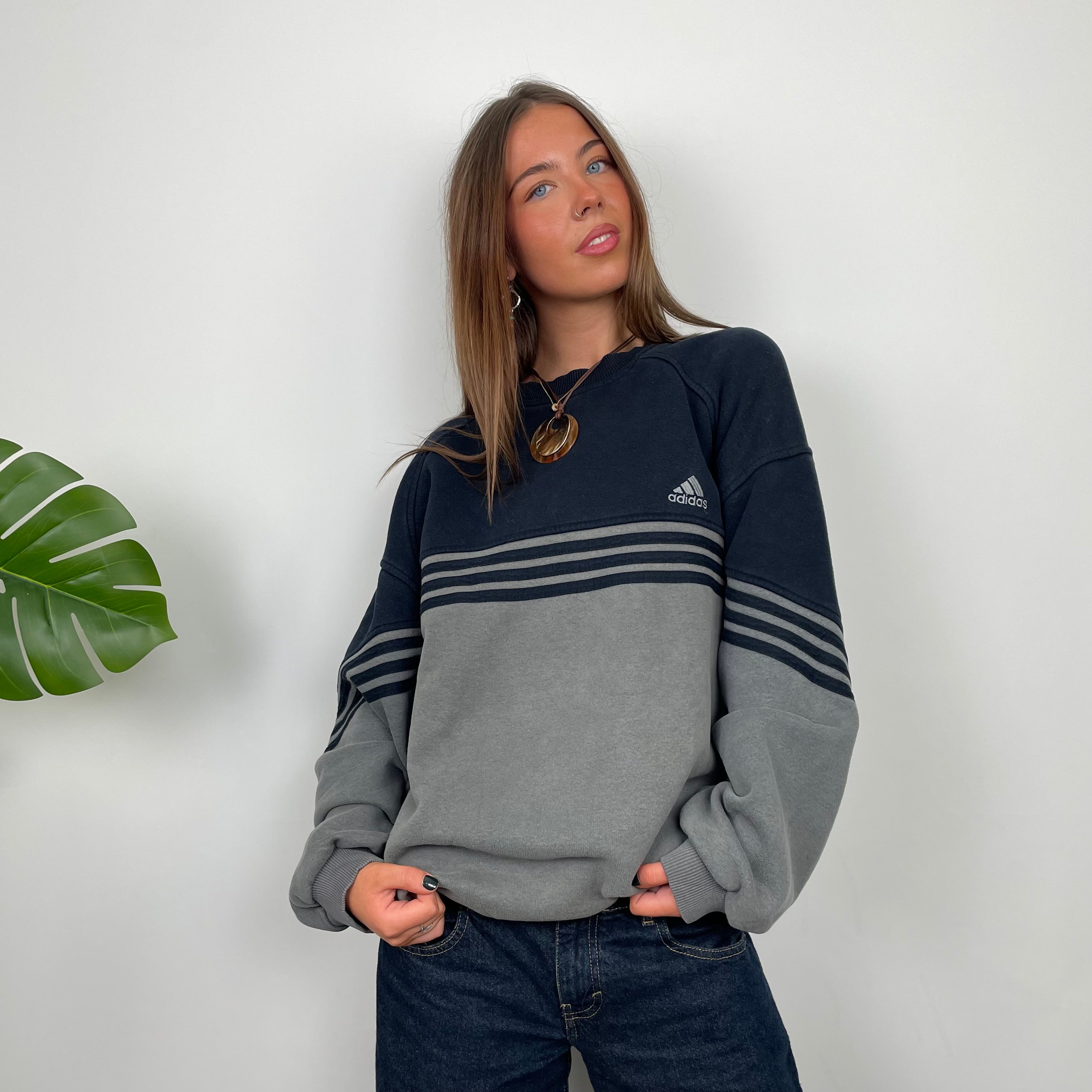 Adidas Grey Embroidered Spell Out Sweatshirt (L)