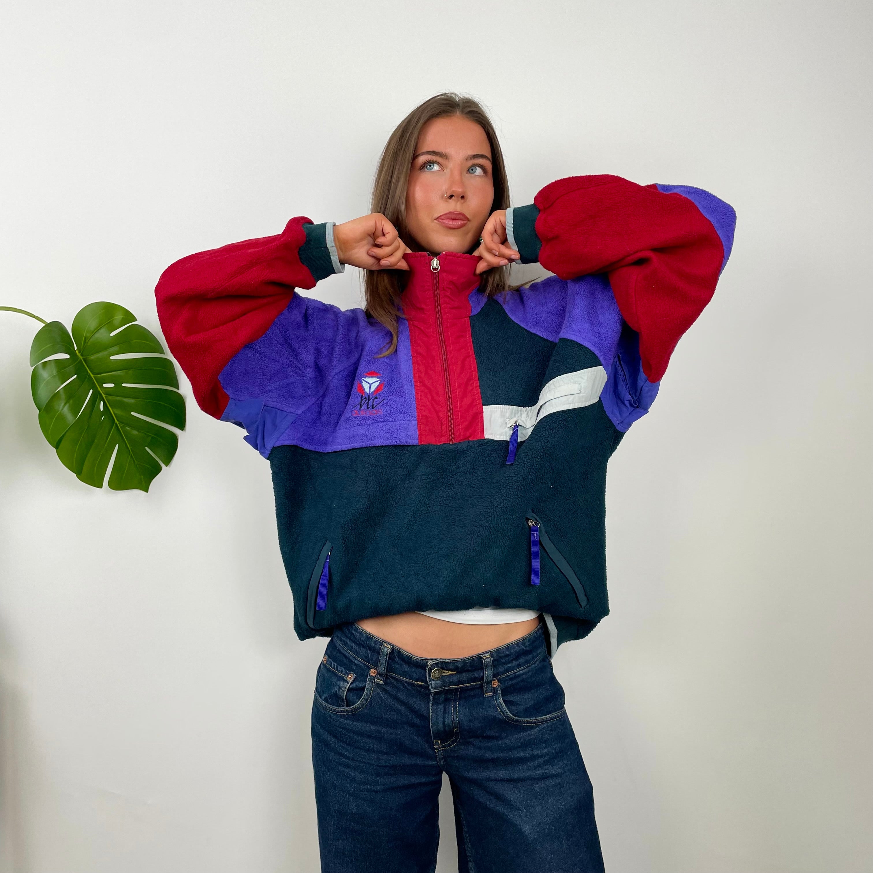 Adidas Colour Block Teddy Bear Quarter Zip Up Fleece (M)