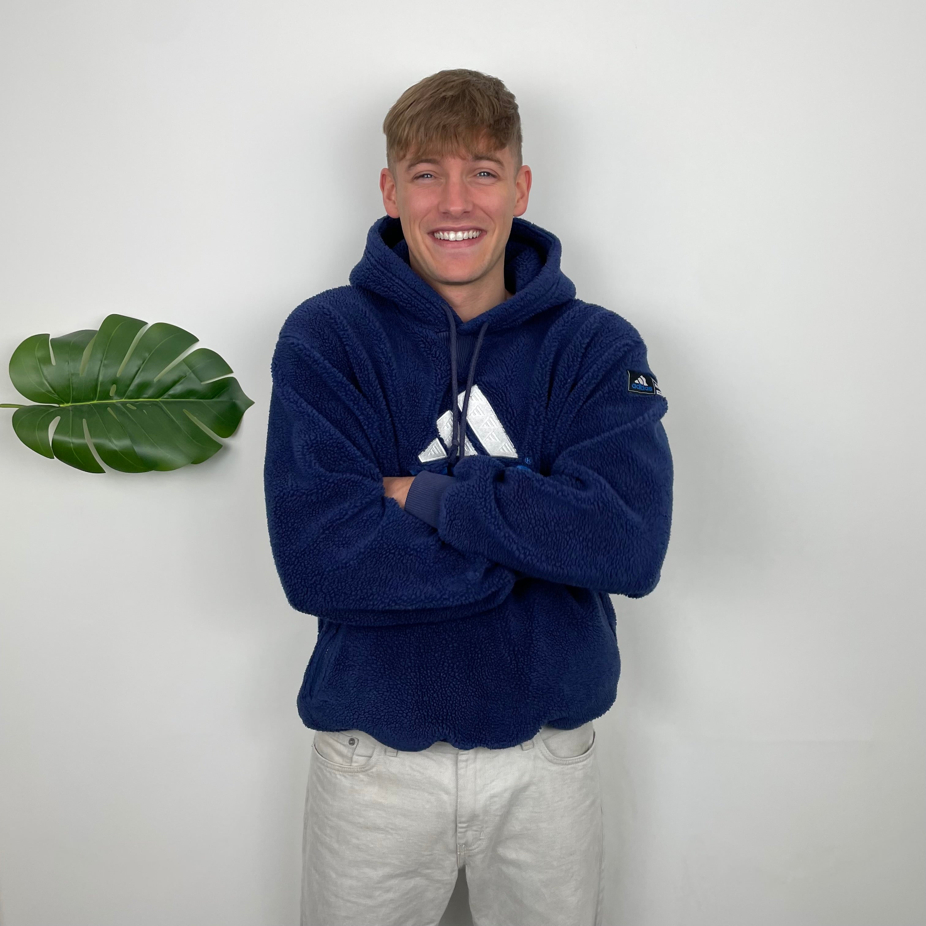 Adidas navy sherpa hoodie on sale