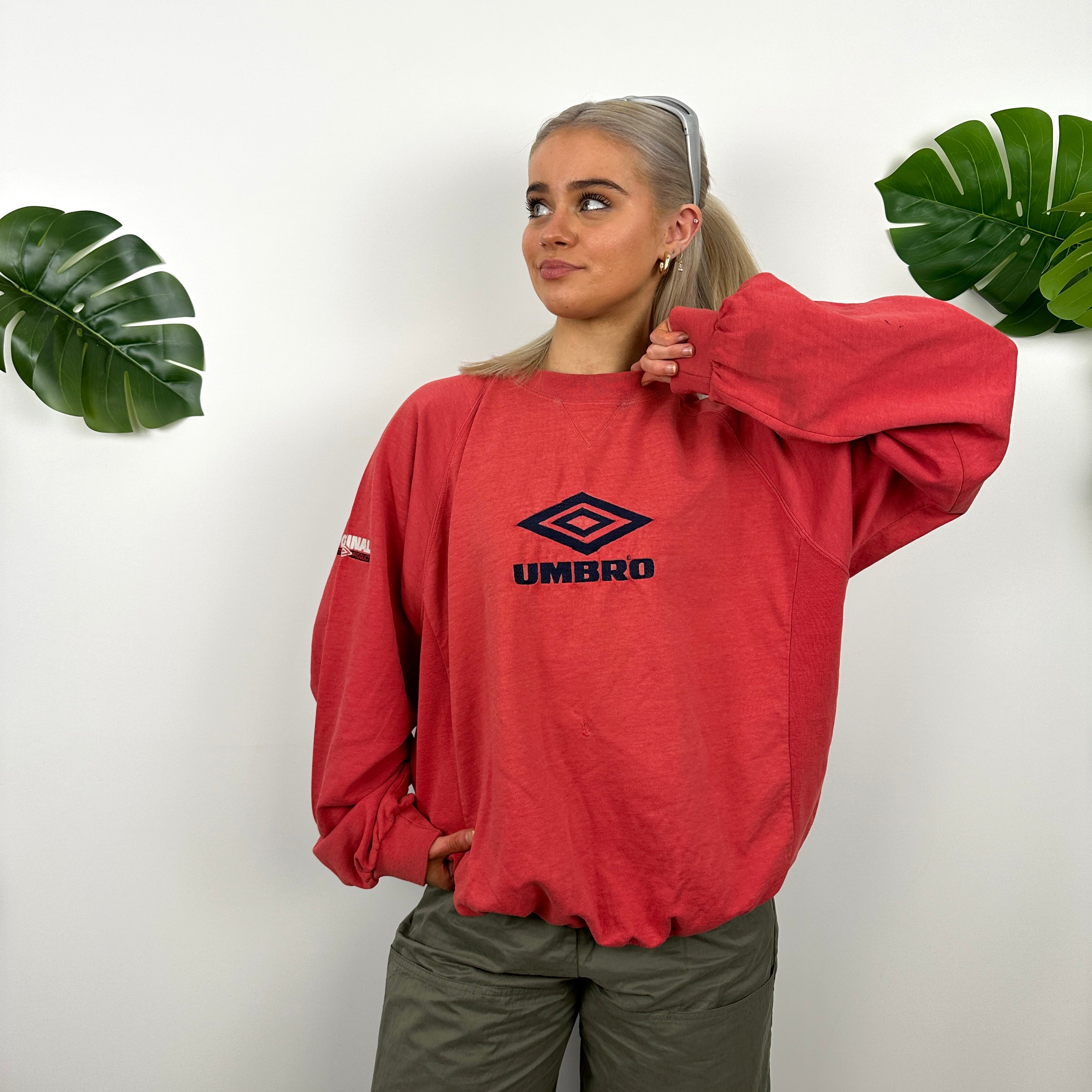 Umbro Red Embroidered Spell Out Sweatshirt (L)