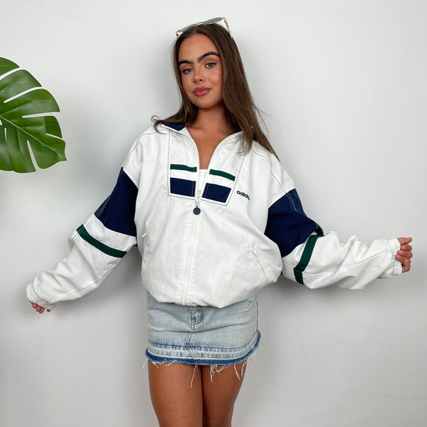 Adidas Embroidered Spell Out White Zip Up Track Jacket (M)