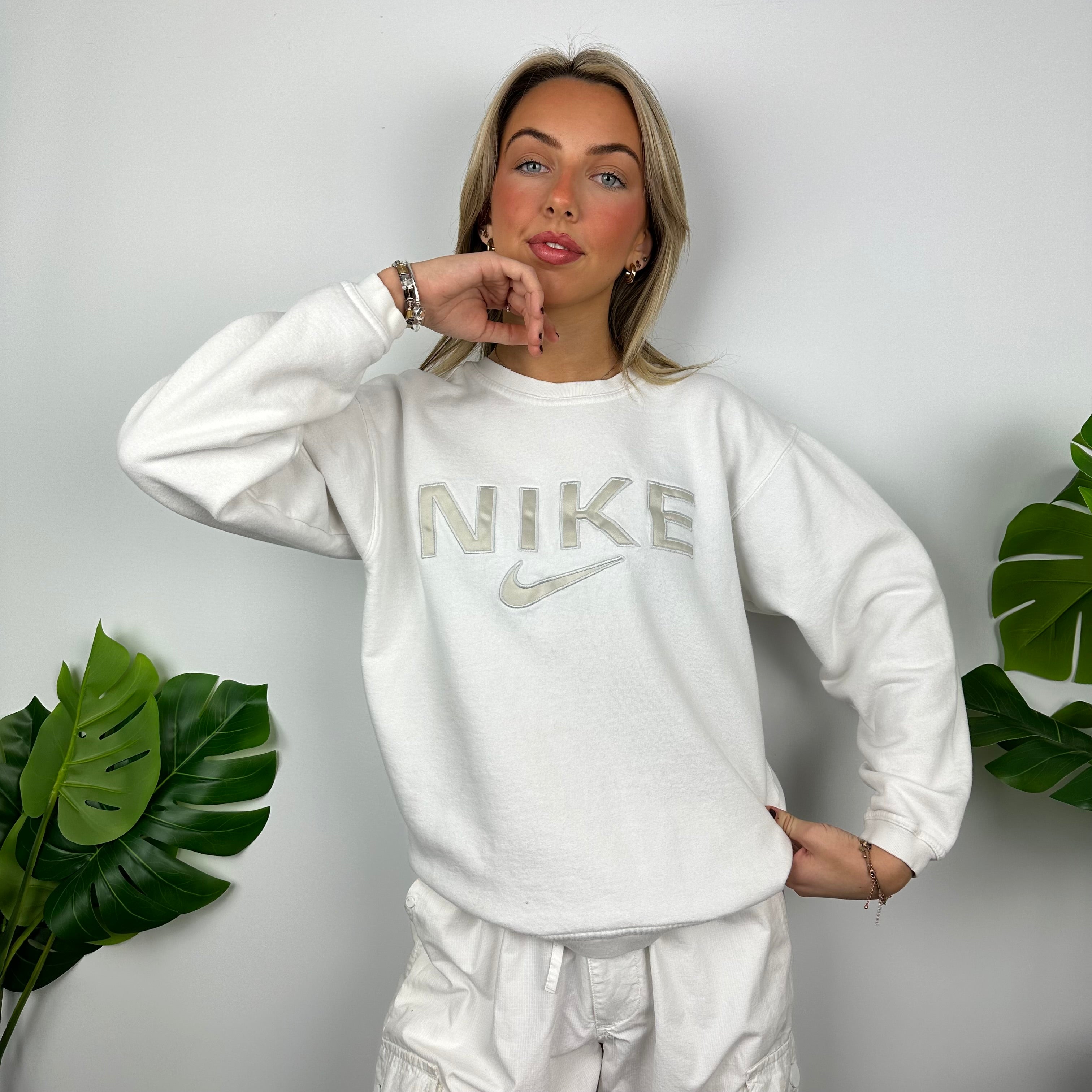 Nike White Embroidered Spell Out Sweatshirt (M)