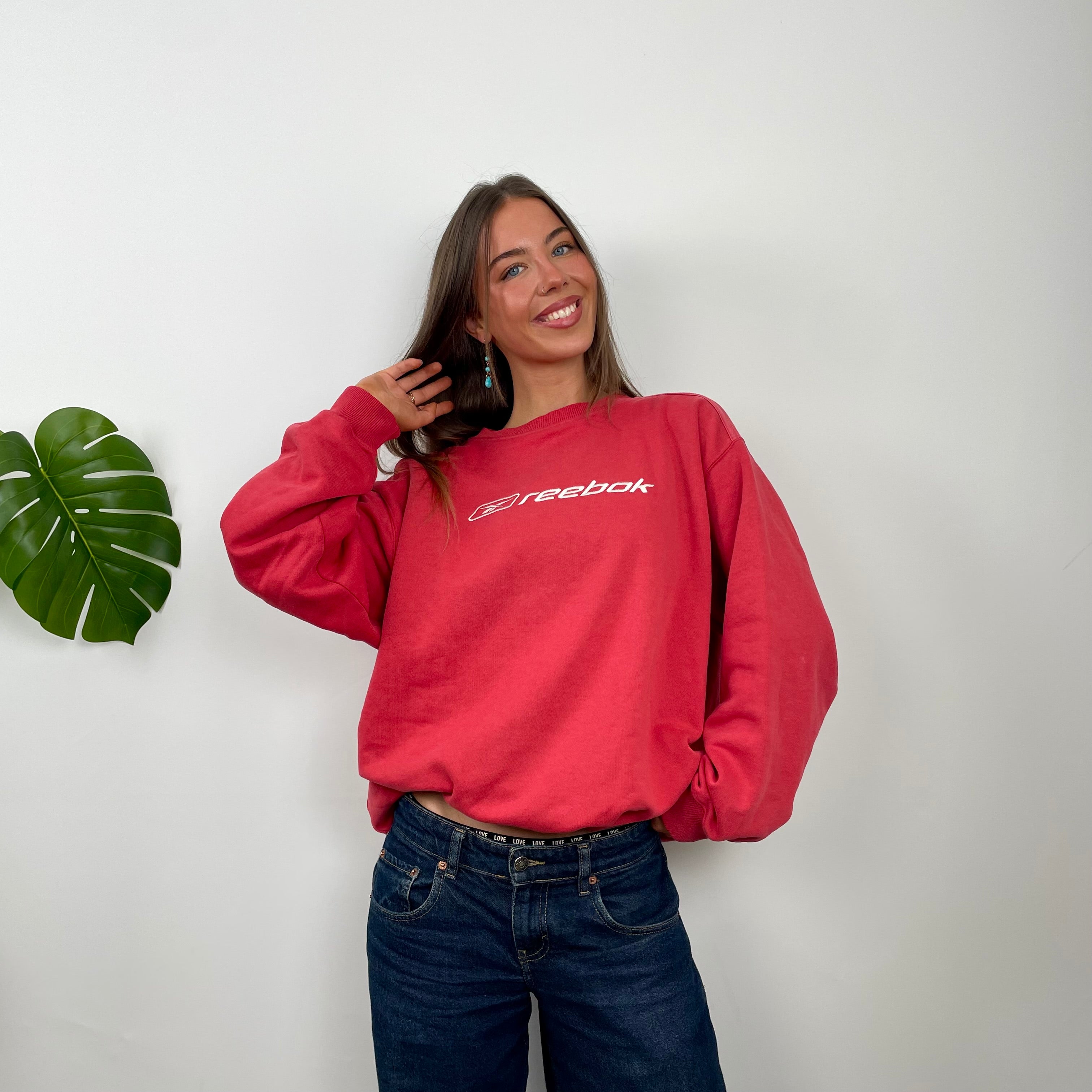 Reebok Red Embroidered Spell Out Sweatshirt (XL)