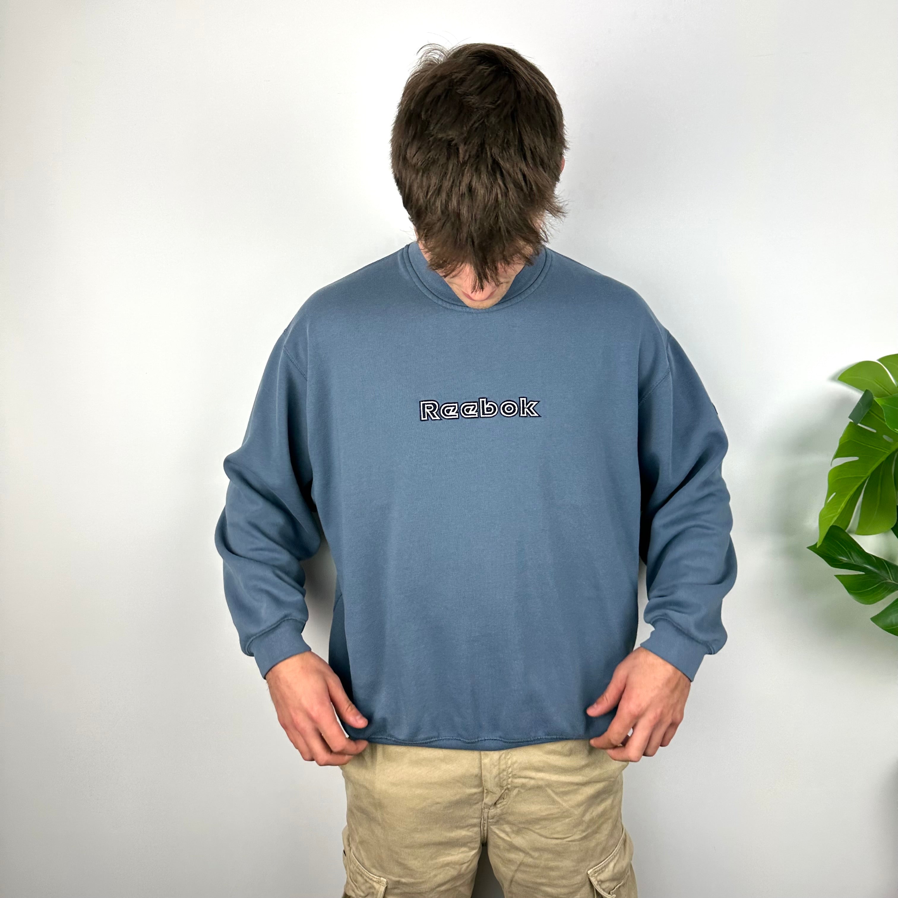 Reebok Blue Embroidered Spell Out Sweatshirt (M)