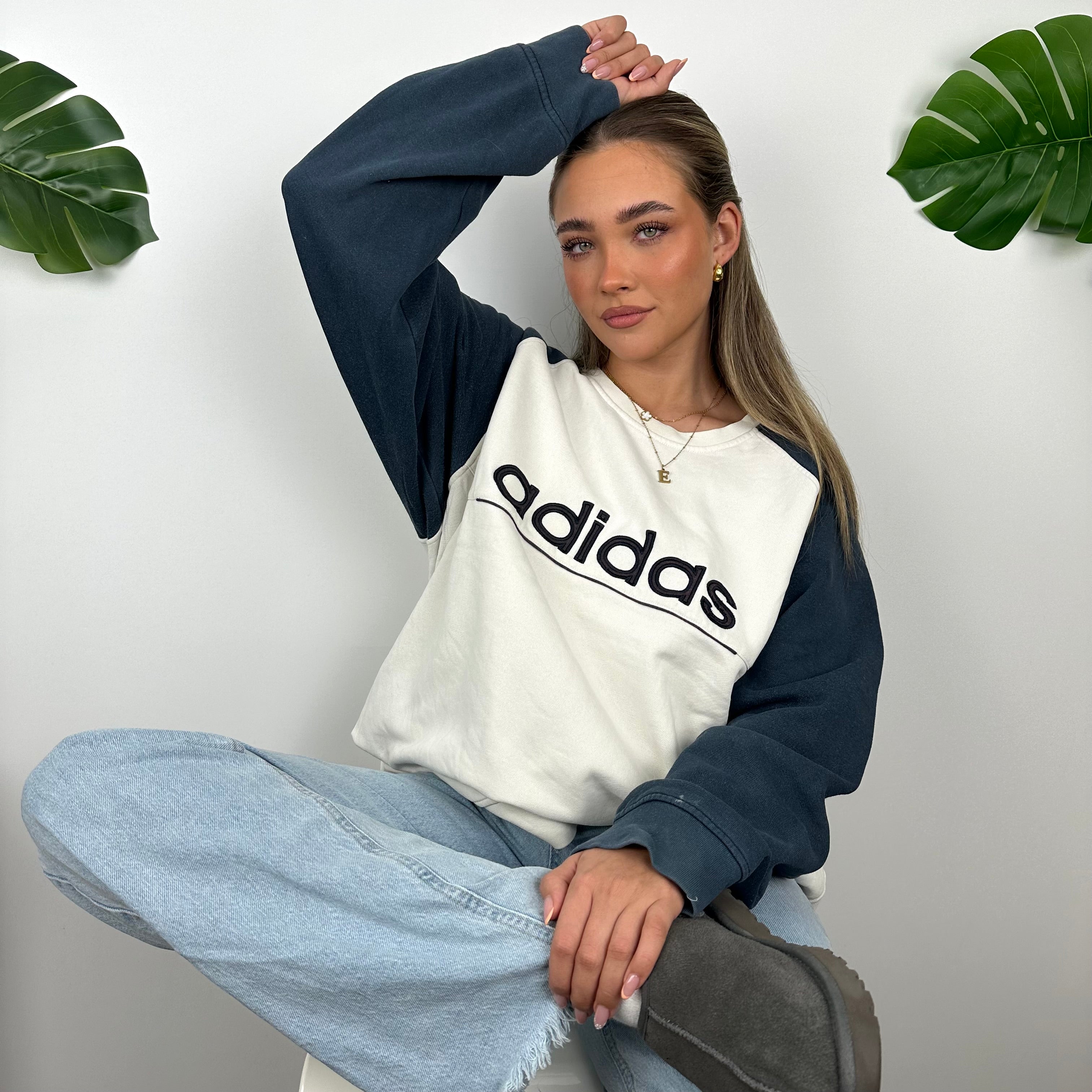 Adidas RARE White Embroidered Spell Out Sweatshirt (XL)