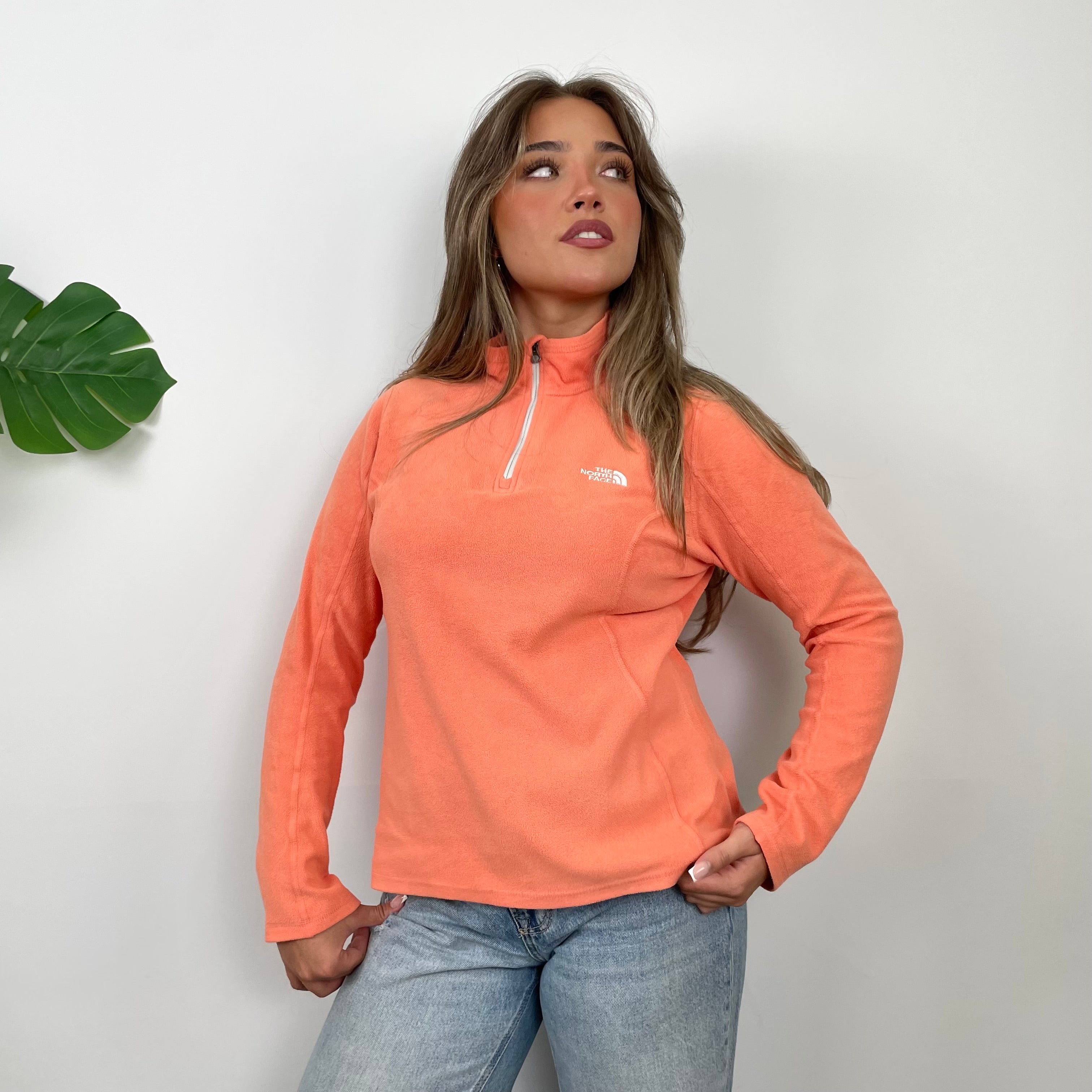 North Face RARE Coral Denali Teddy Bear Fleece Quarter Zip Up Jacket (S)
