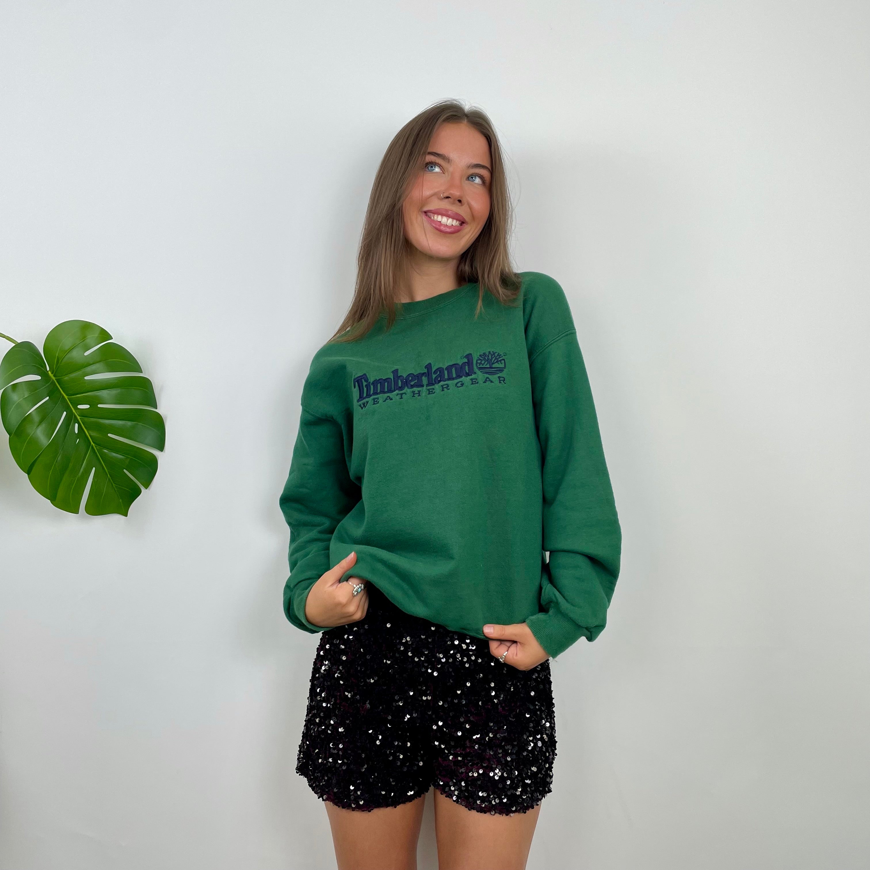 Timberland Green Embroidered Spell Out Sweatshirt (M)