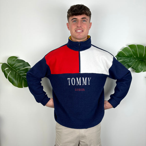 Tommy Hilfiger Embroidered Spell Out Teddy Bear Fleece Quarter Zip Sweatshirt (L)