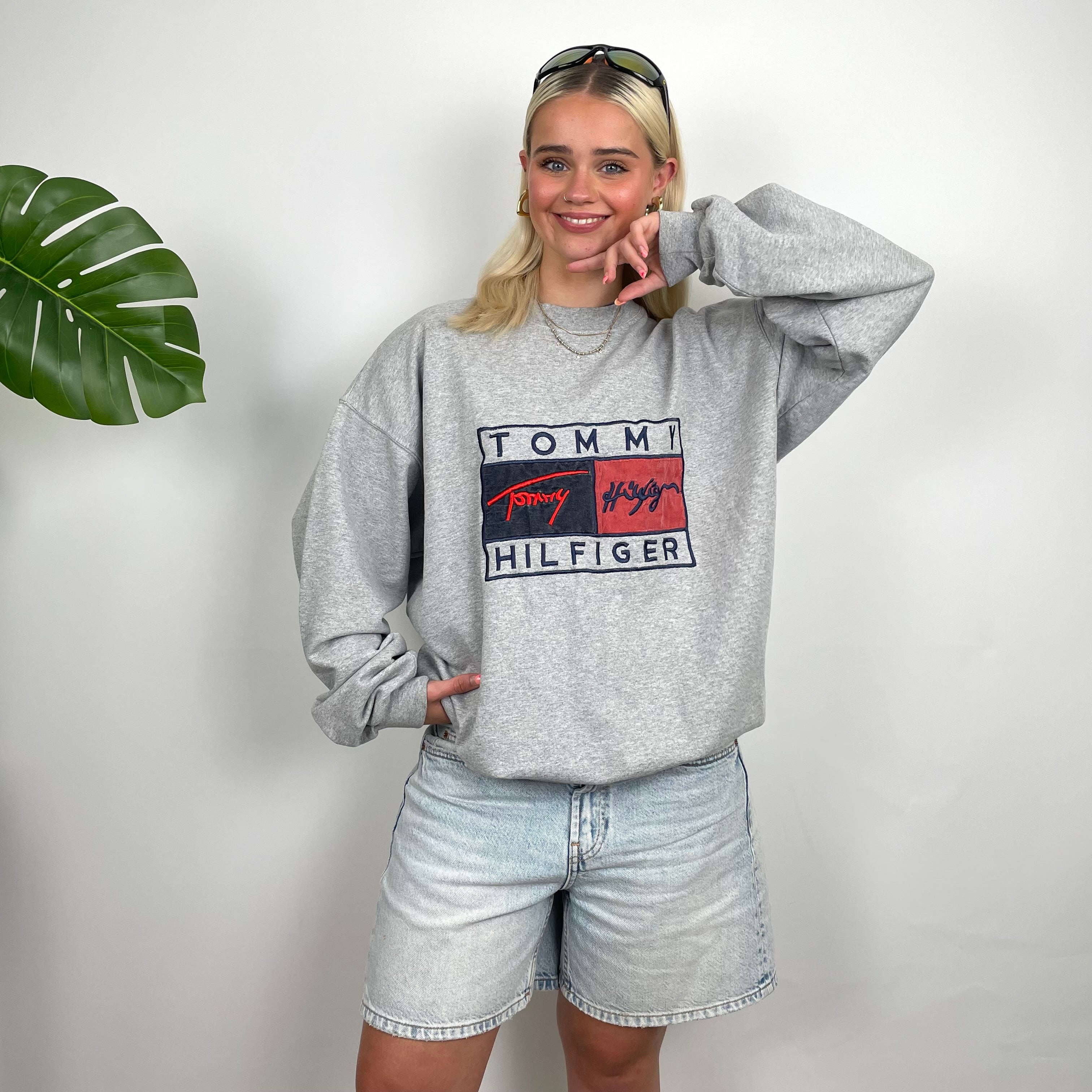 Tommy Hilfiger Grey Embroidered Spell Out Sweatshirt (XL)