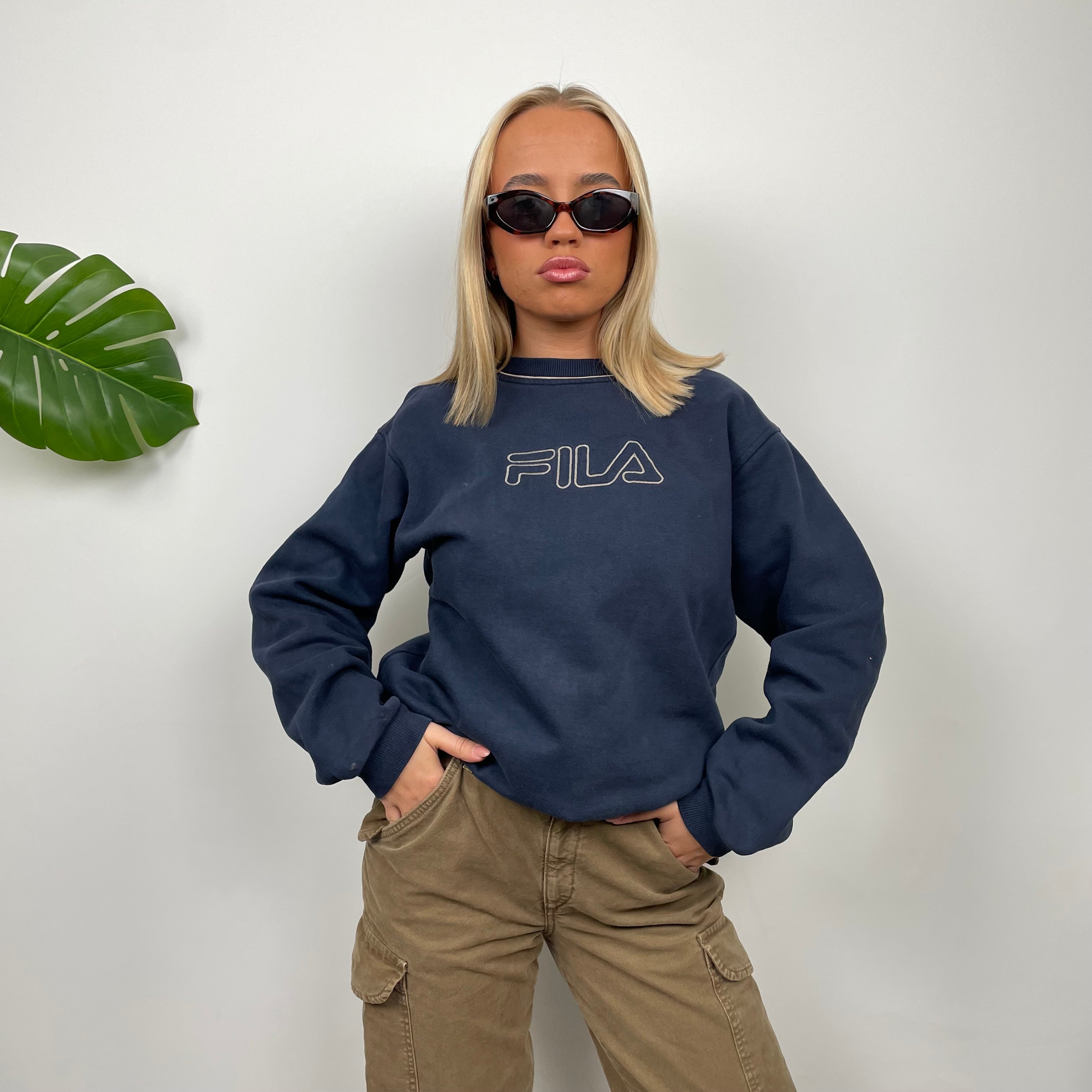 FILA Navy Embroidered Spell Out Sweatshirt (S)