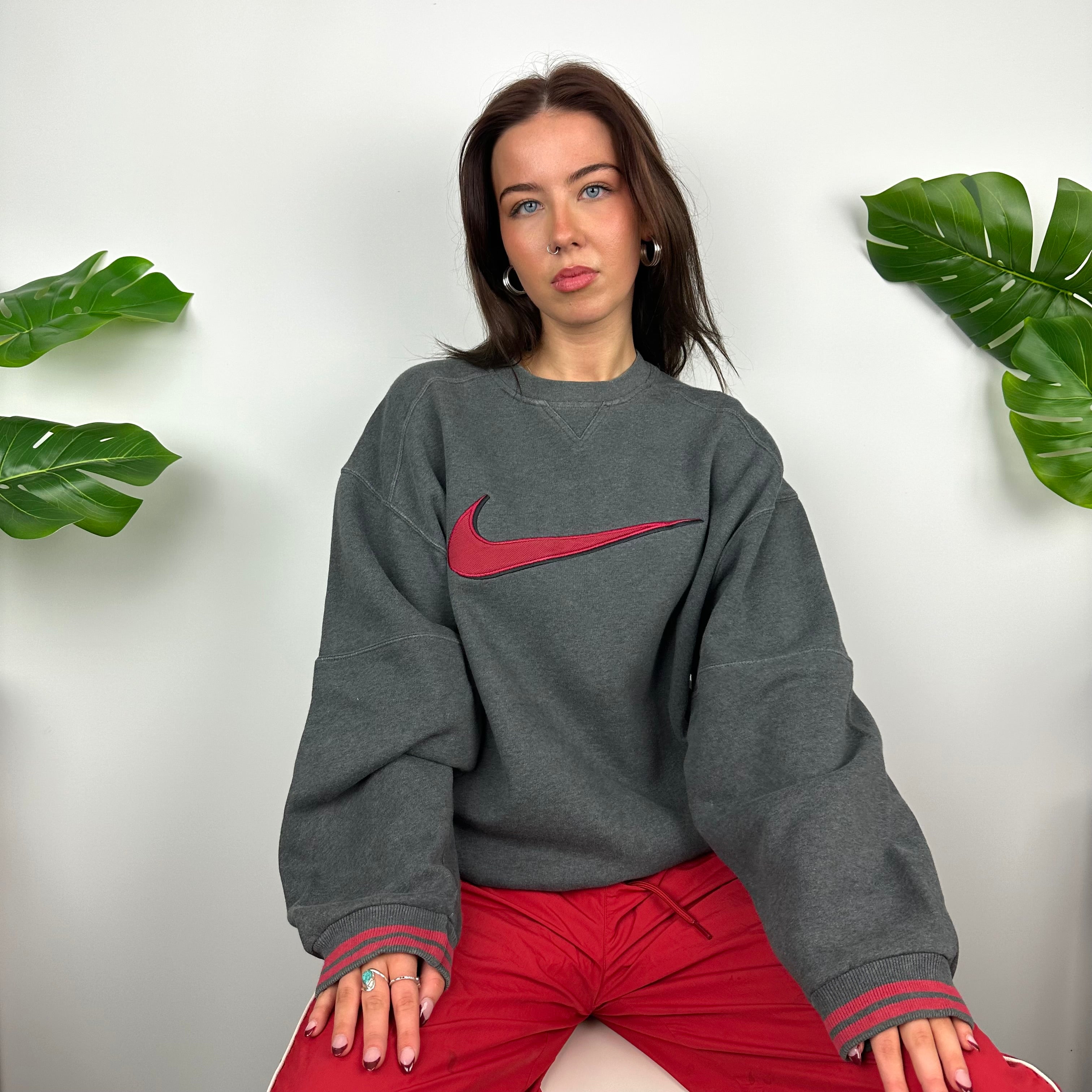 Nike Grey Embroidered Swoosh Sweatshirt (M)