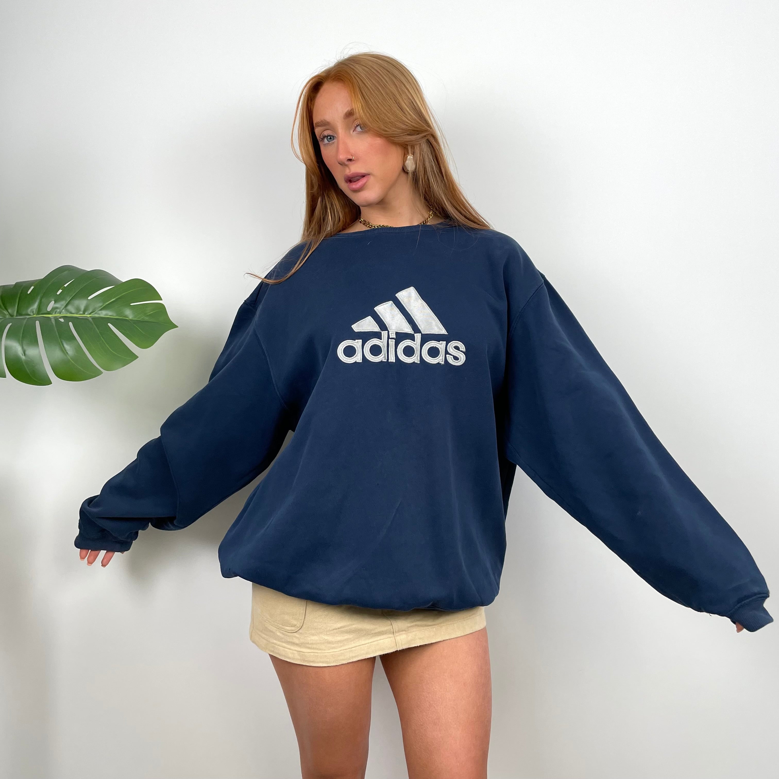 Adidas Navy Embroidered Spell Out Sweatshirt (L)