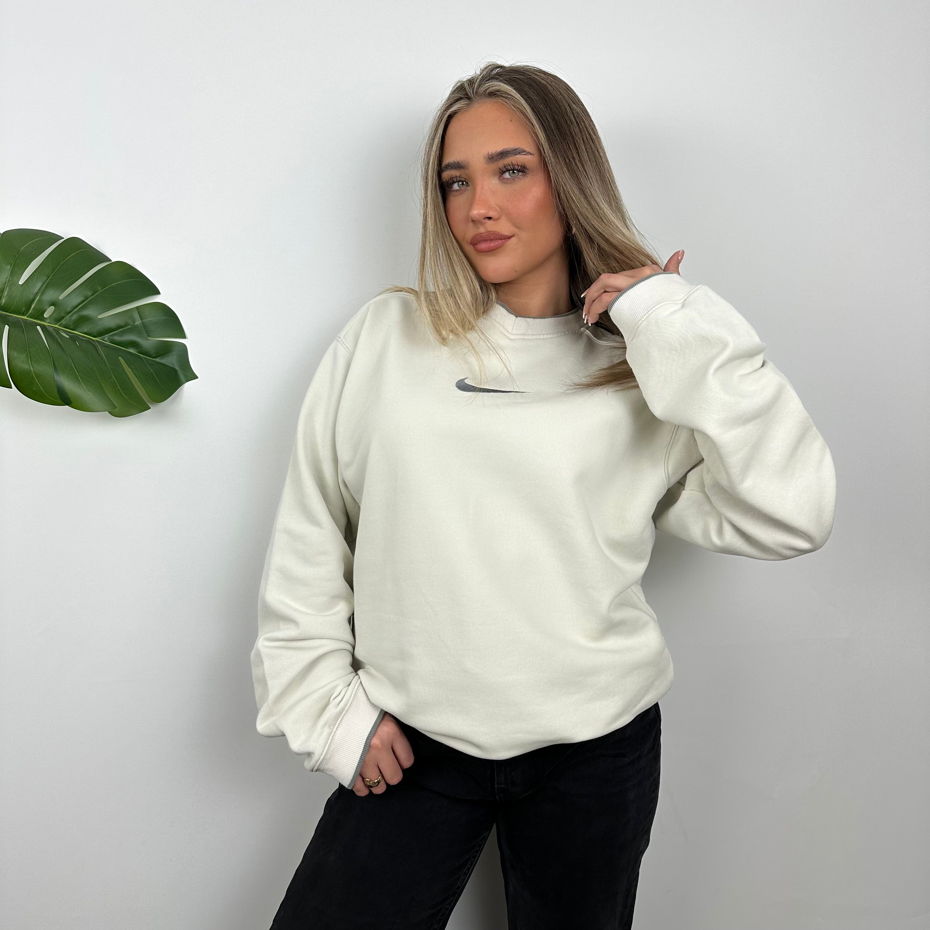 Nike Cream Embroidered Swoosh Sweatshirt (L)