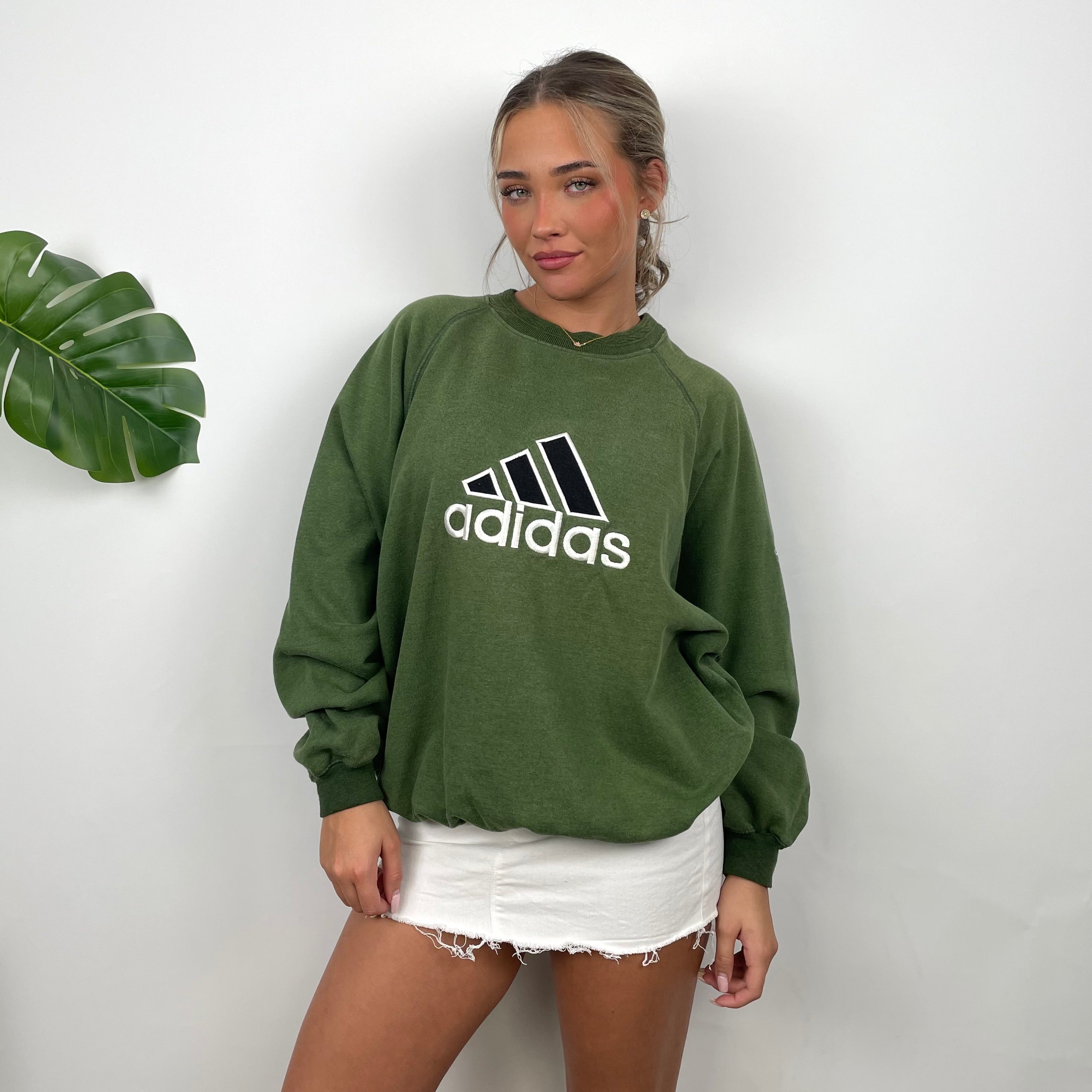 Adidas Forest Green Embroidered Spell Out Sweatshirt (M)