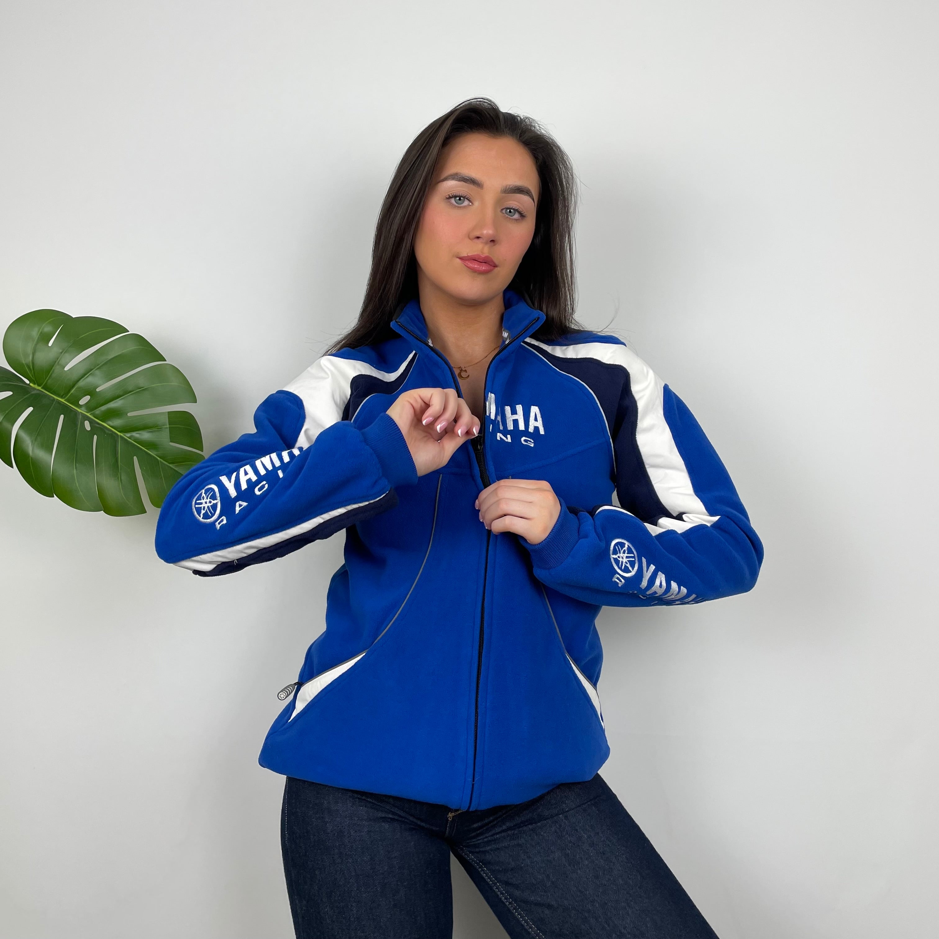 Yamaha Racing Team Blue Embroidered Spell Out Zip Up Hoodie Jacket  (M)