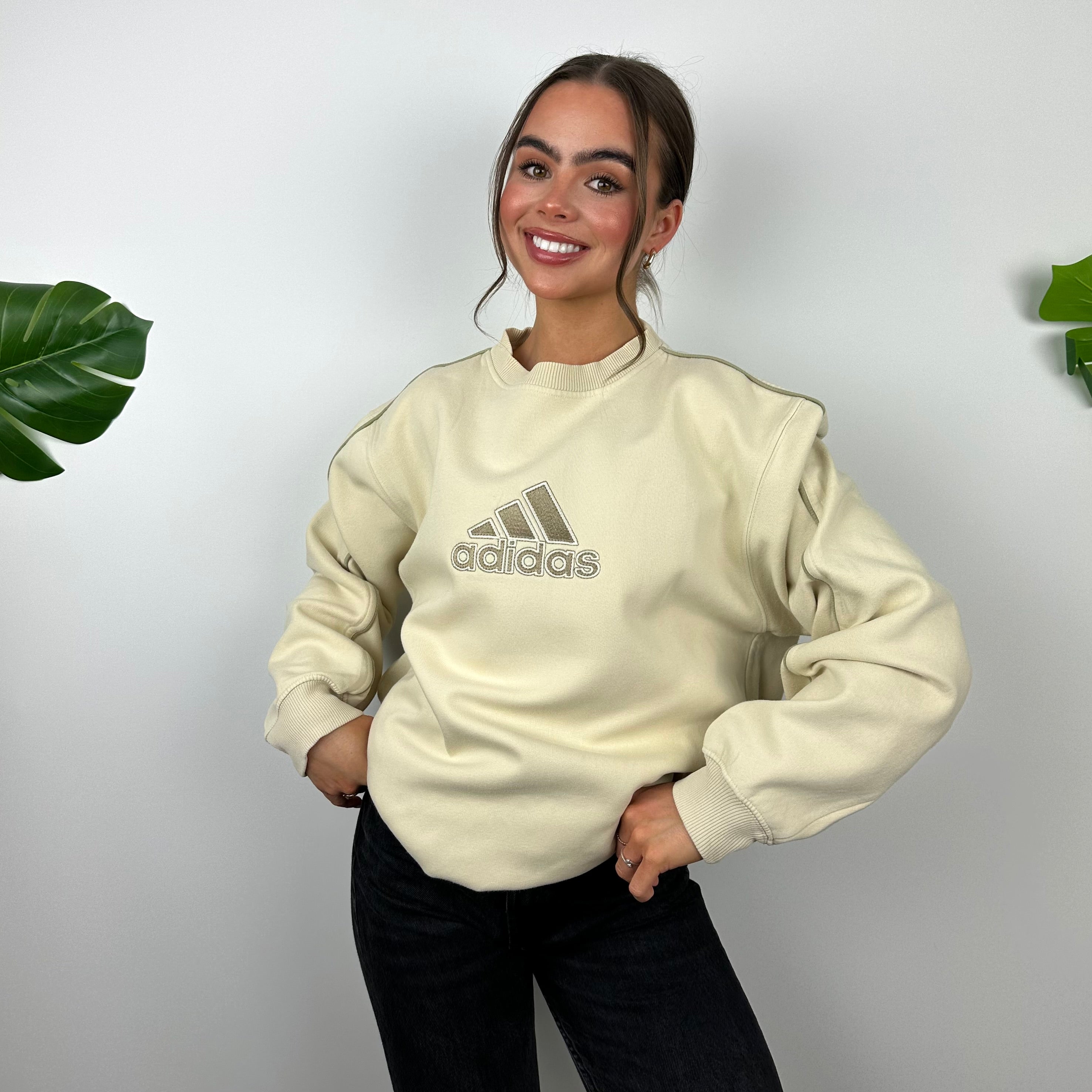 Adidas RARE Cream Embroidered Spell Out Sweatshirt (M)