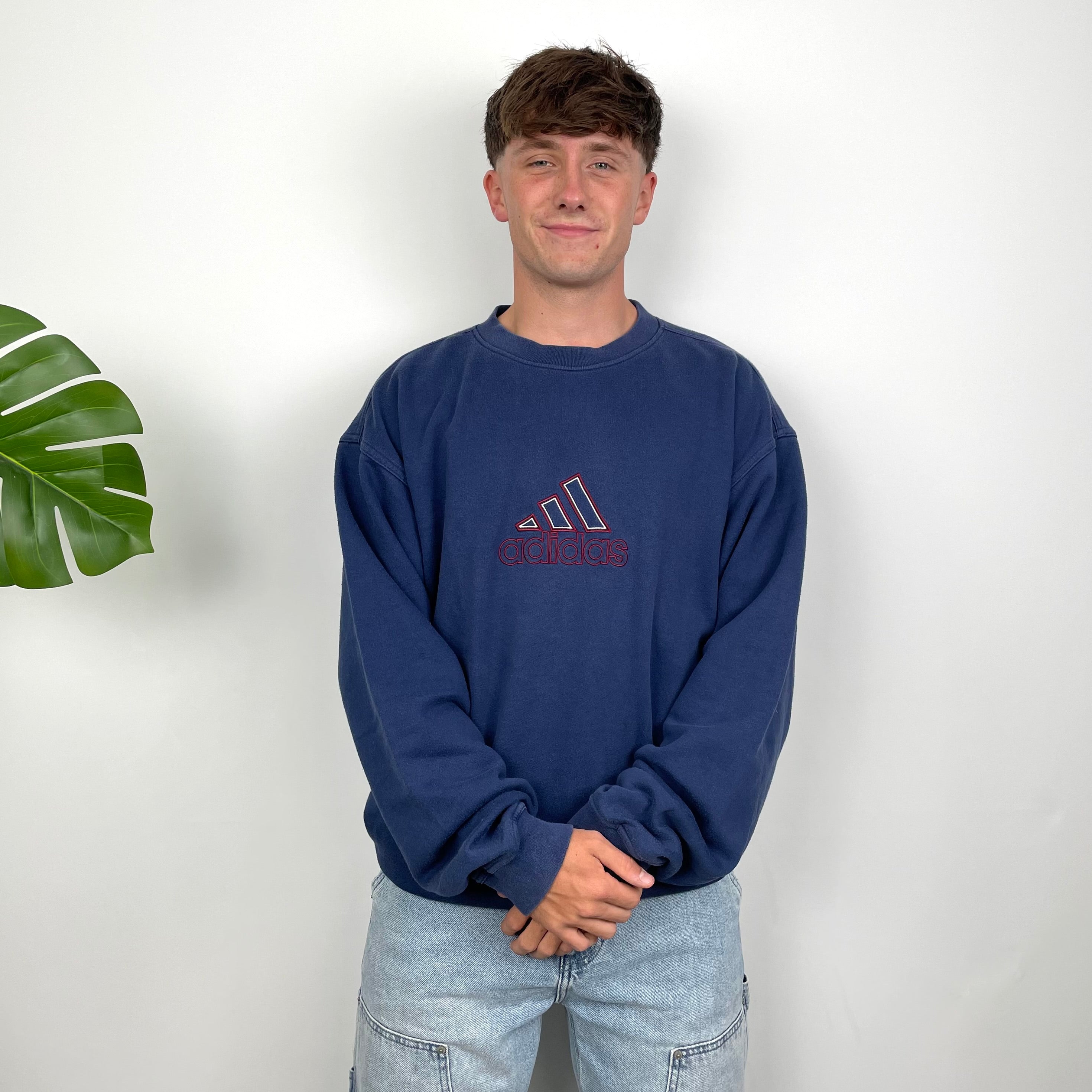 Adidas Navy Embroidered Spell Out Sweatshirt (XL)