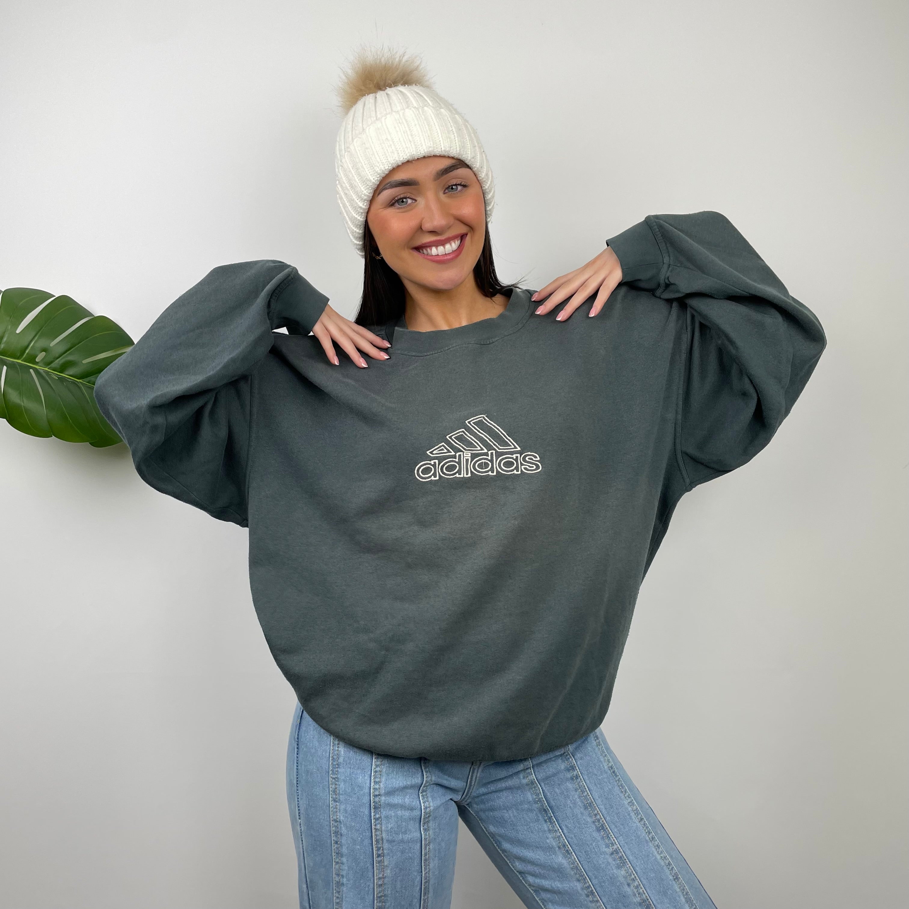 Adidas RARE Moss Green Embroidered Spell Out Sweatshirt (L)