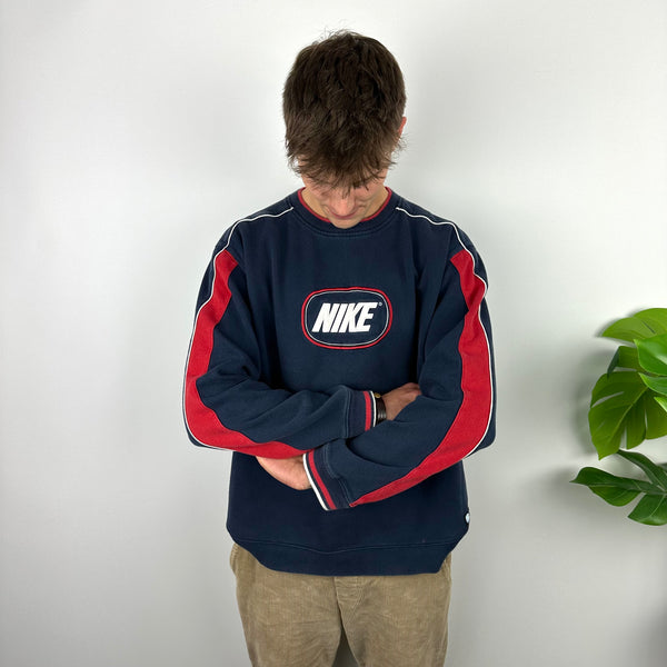 Nike Navy Embroidered Spell Out Sweatshirt (XL)
