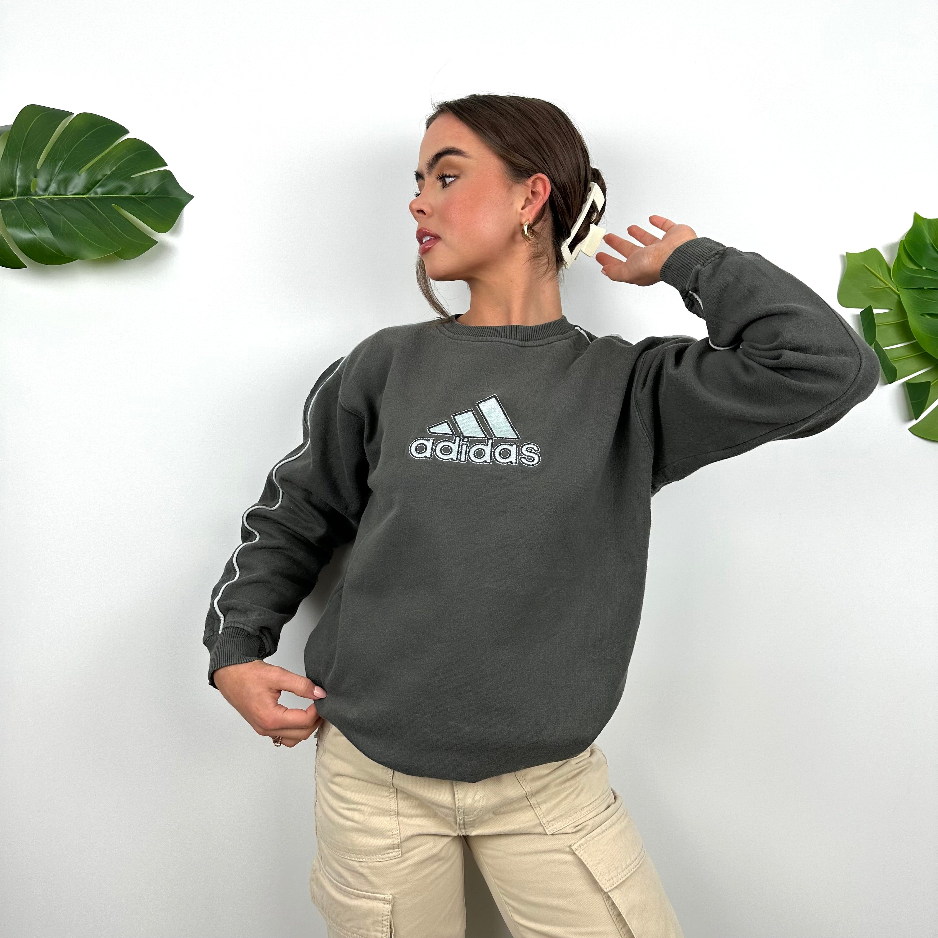 Adidas Grey Embroidered Spell Out Sweatshirt (S)