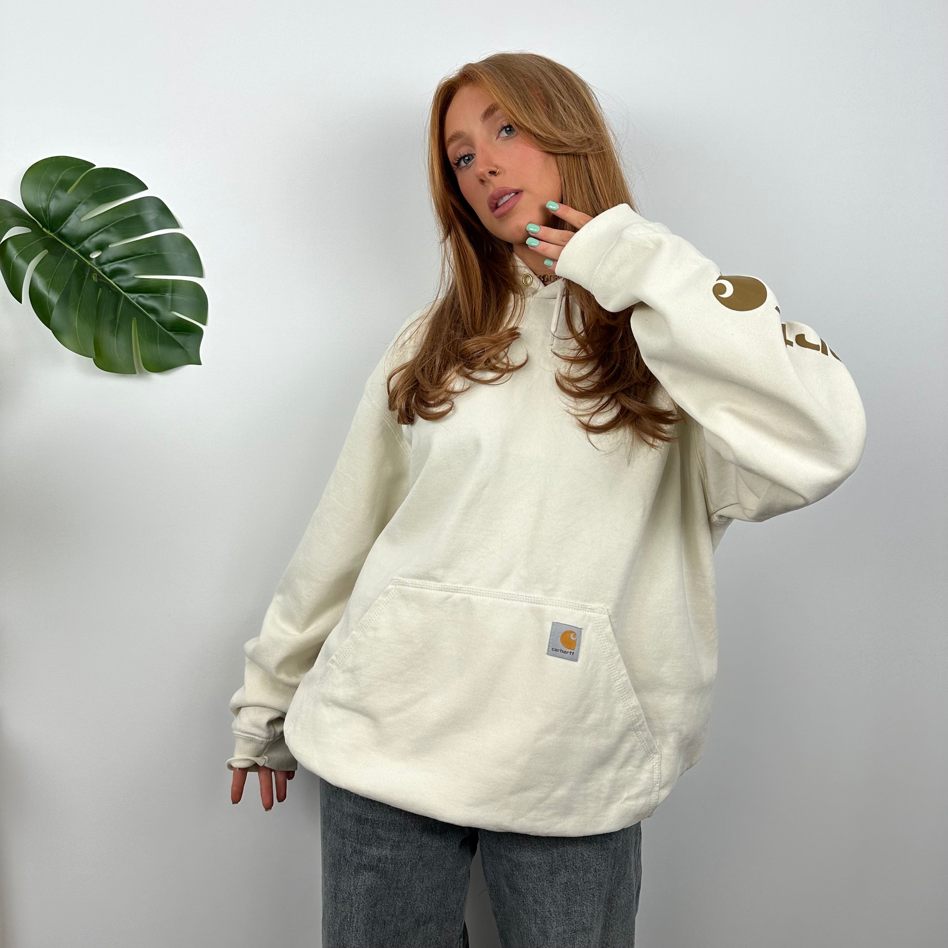 Carhartt Cream Embroidered Logo Hoodie (L)