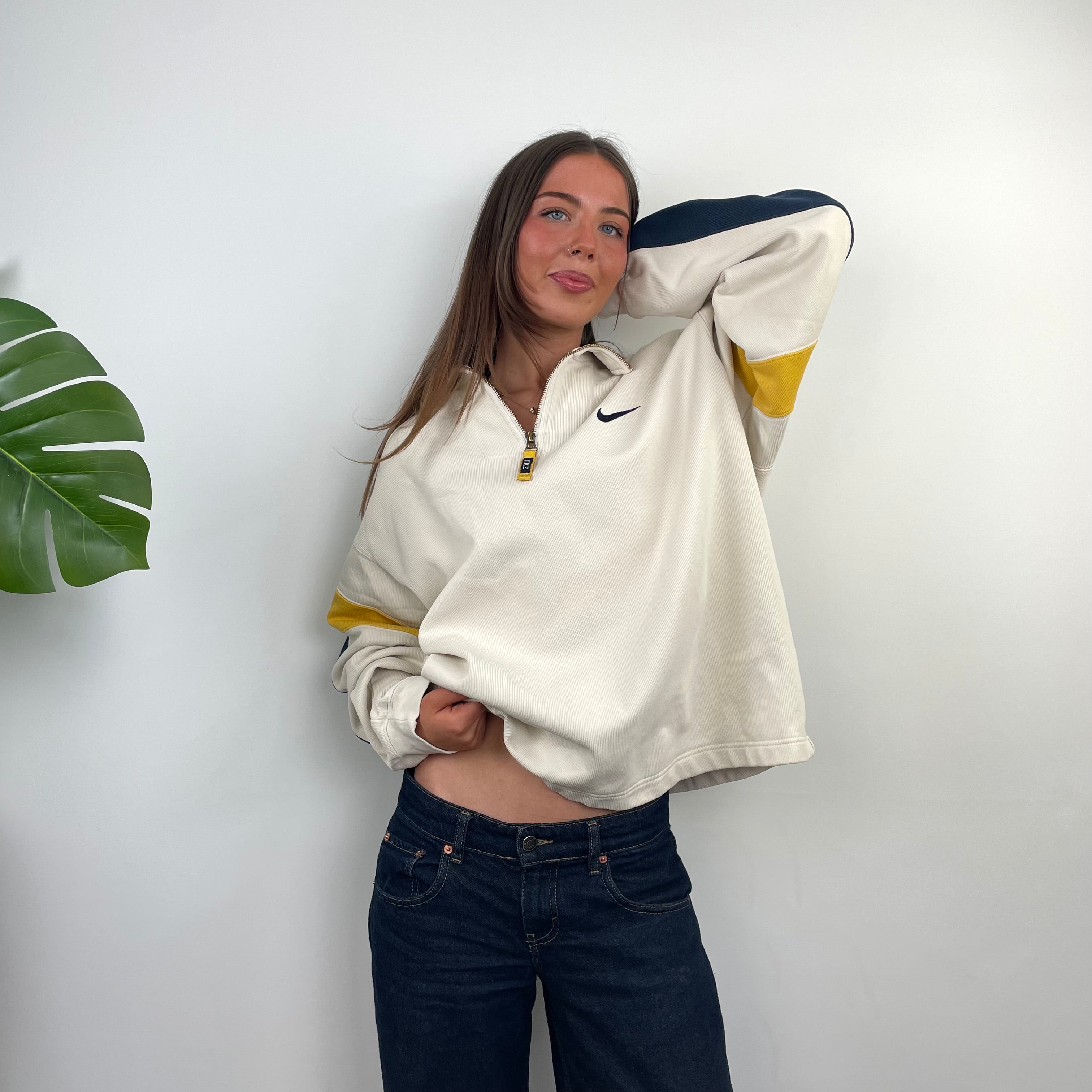 Nike RARE Cream Embroidered Spell Quarter Zip Sweatshirt (L)