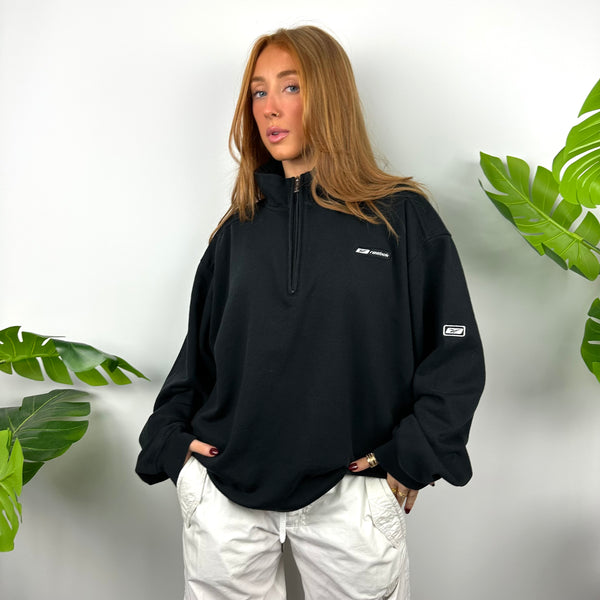Reebok Black Embroidered Spell Out Quarter Zip Sweatshirt (XL)