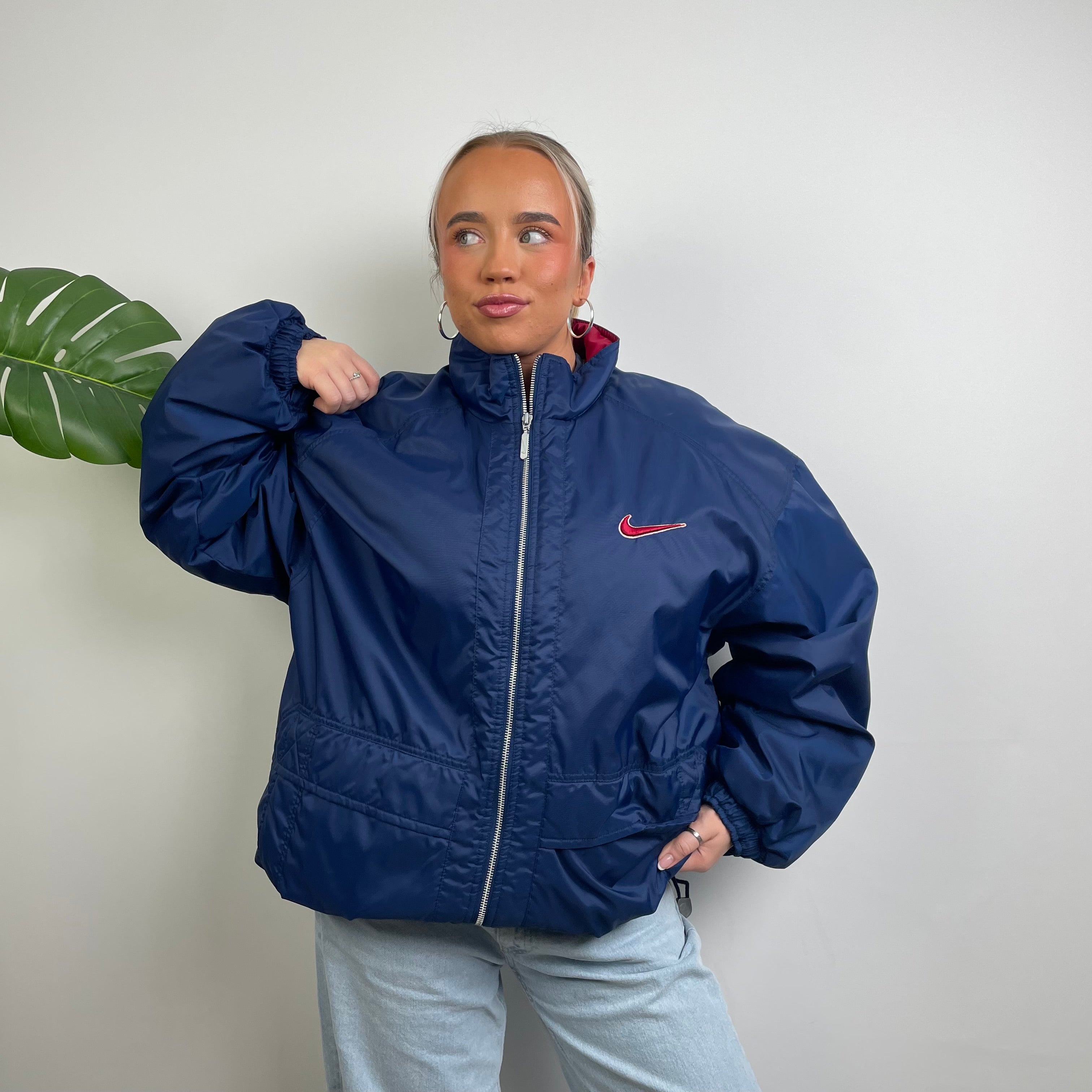 Nike RARE Navy Embroidered Swoosh Padded Jacket (XXL)