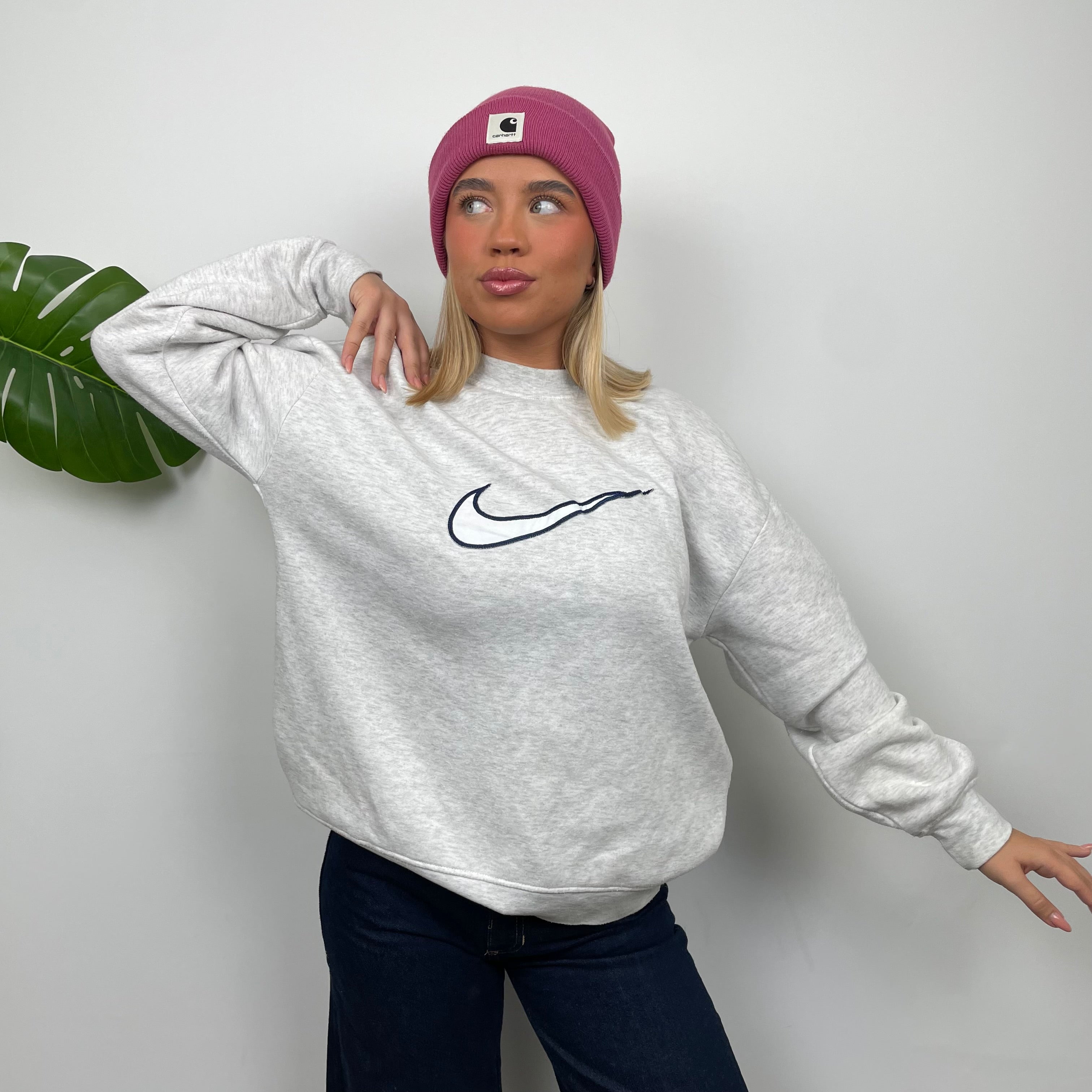 Nike Grey Embroidered Swoosh Sweatshirt (S)