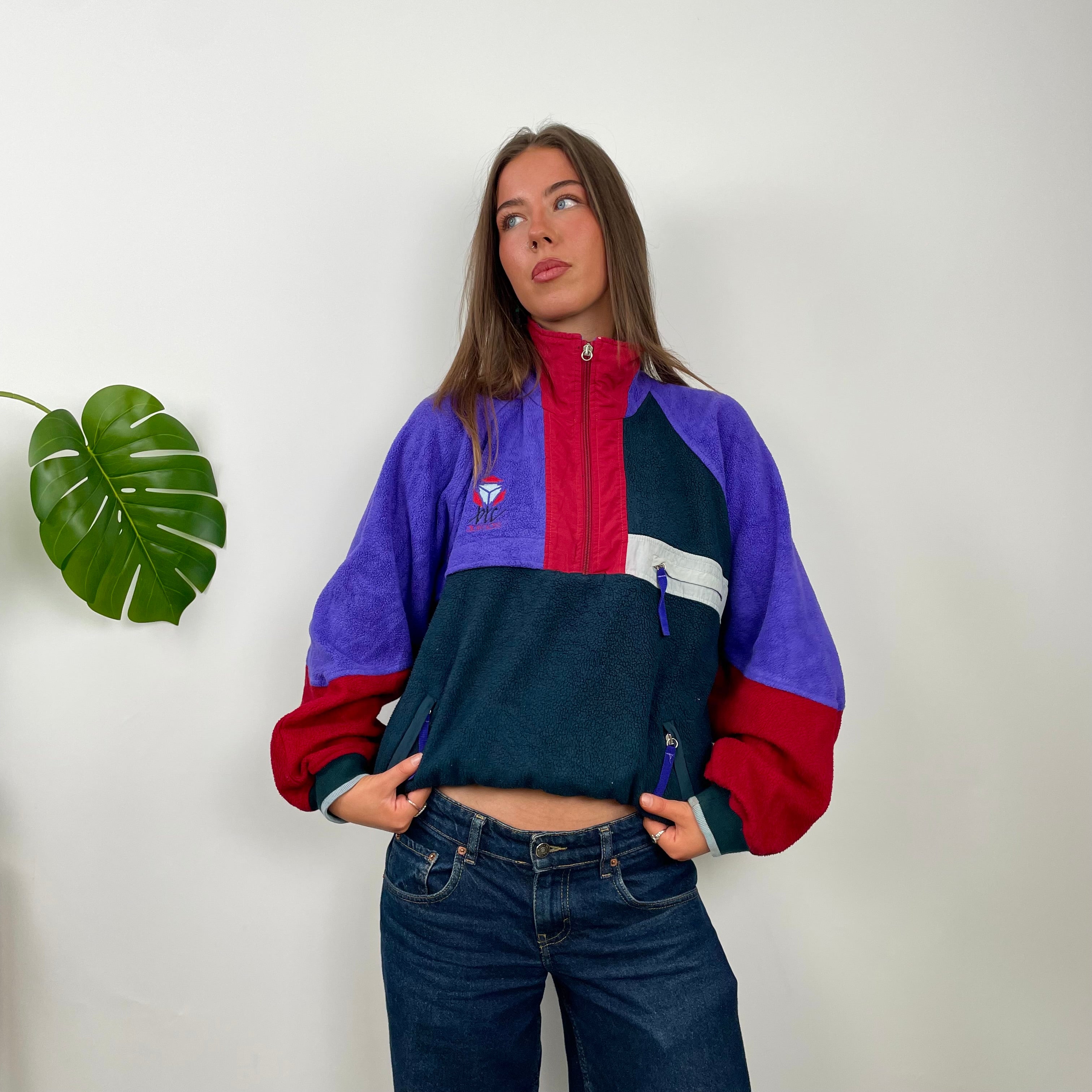 Adidas Colour Block Teddy Bear Quarter Zip Up Fleece (M)