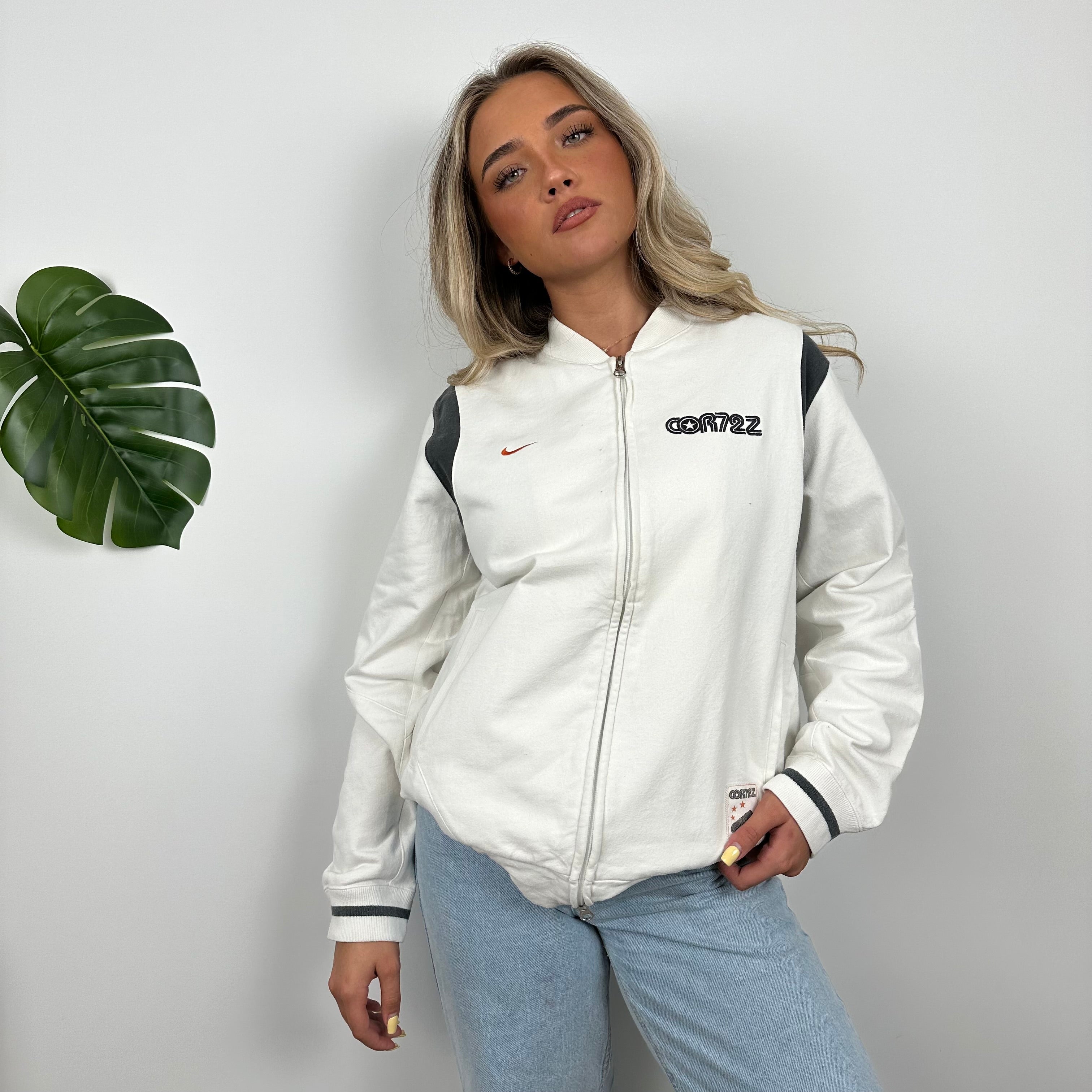 Nike Cortez RARE White Embroidered Spell Out Zip Up Hoodie Jacket (M)