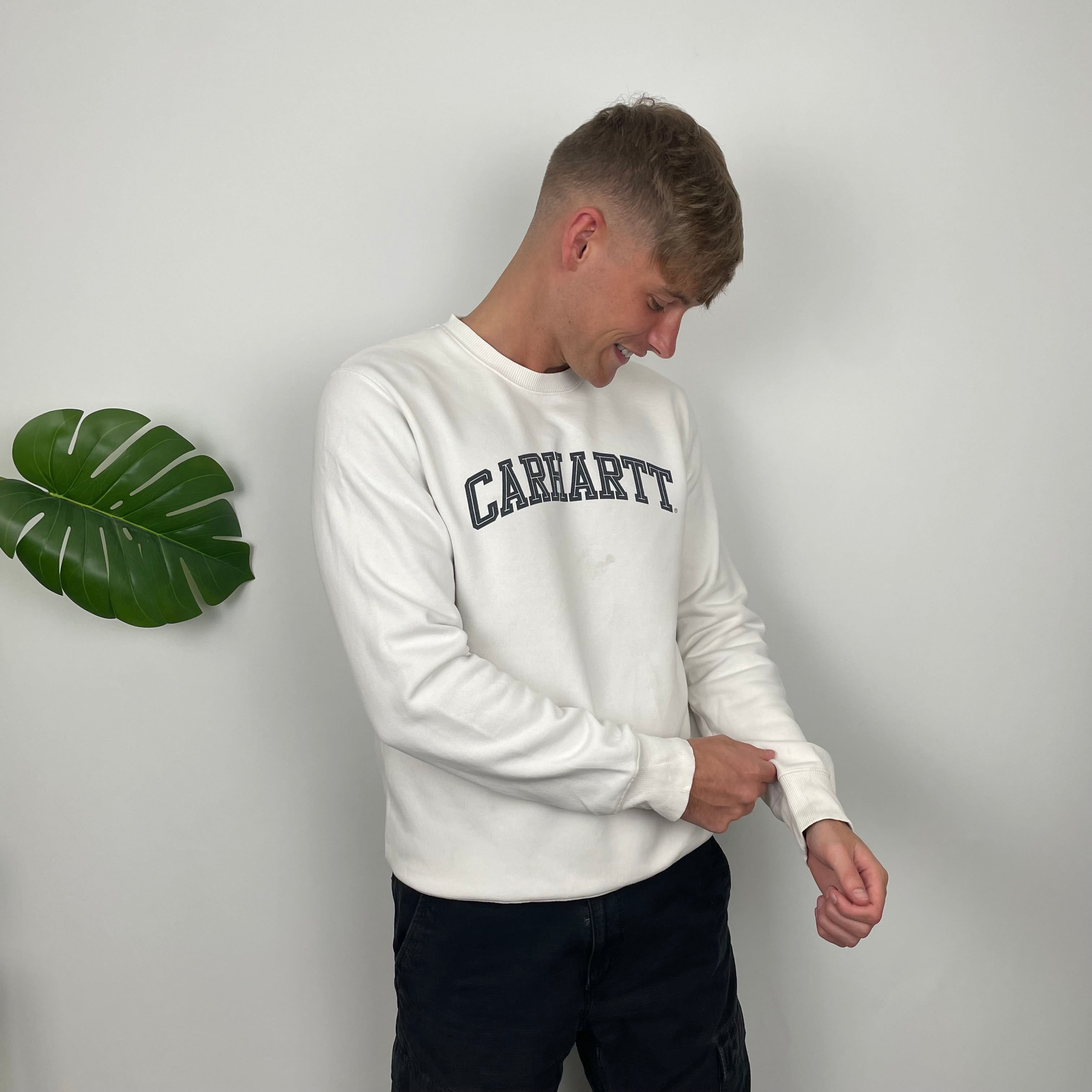 Carhartt RARE White Embroidered Spell Out Sweatshirt (L)