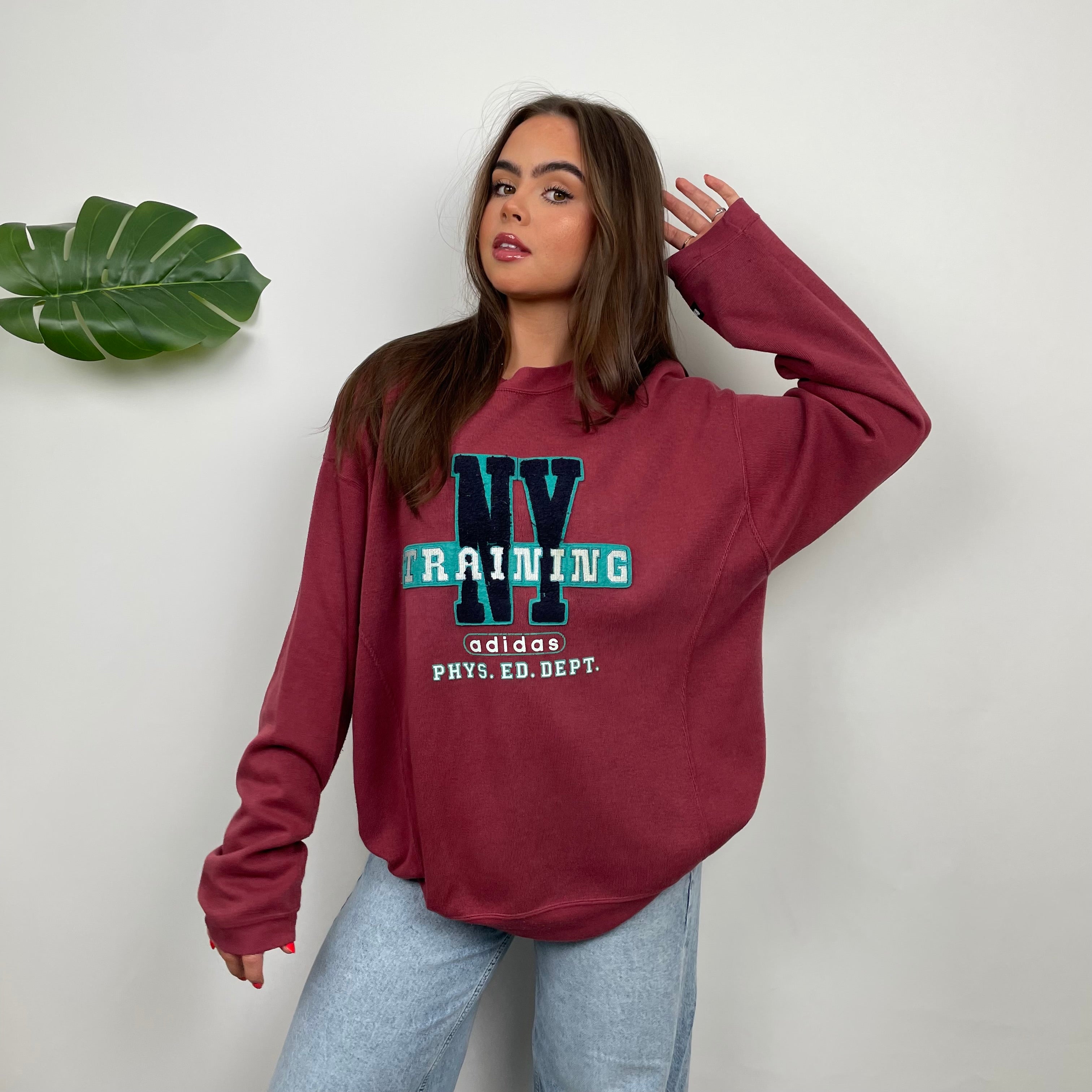 Adidas Training RARE Maroon Embroidered Spell Out Sweatshirt (L)