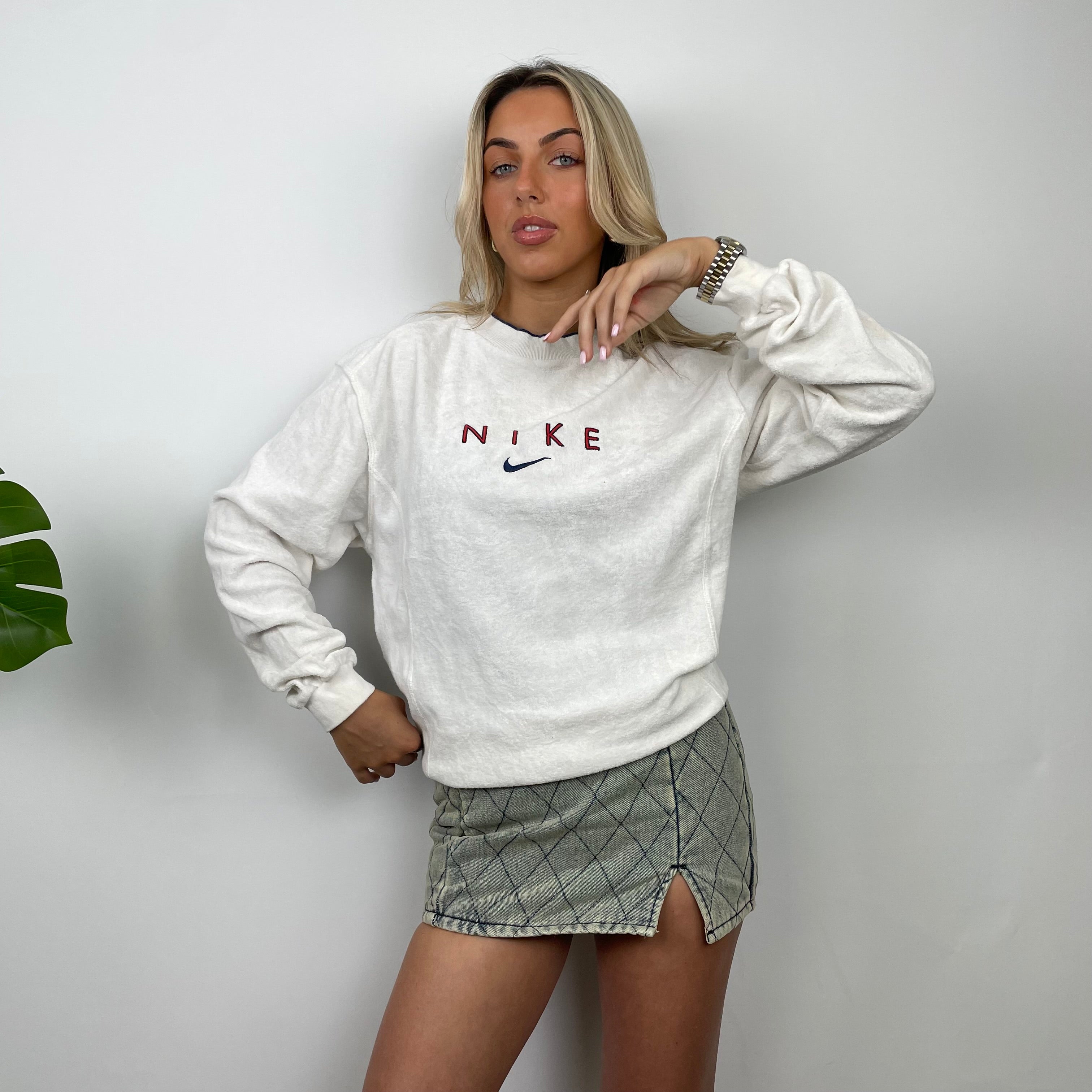 Nike RARE White Embroidered Spell Out Sweatshirt (M)