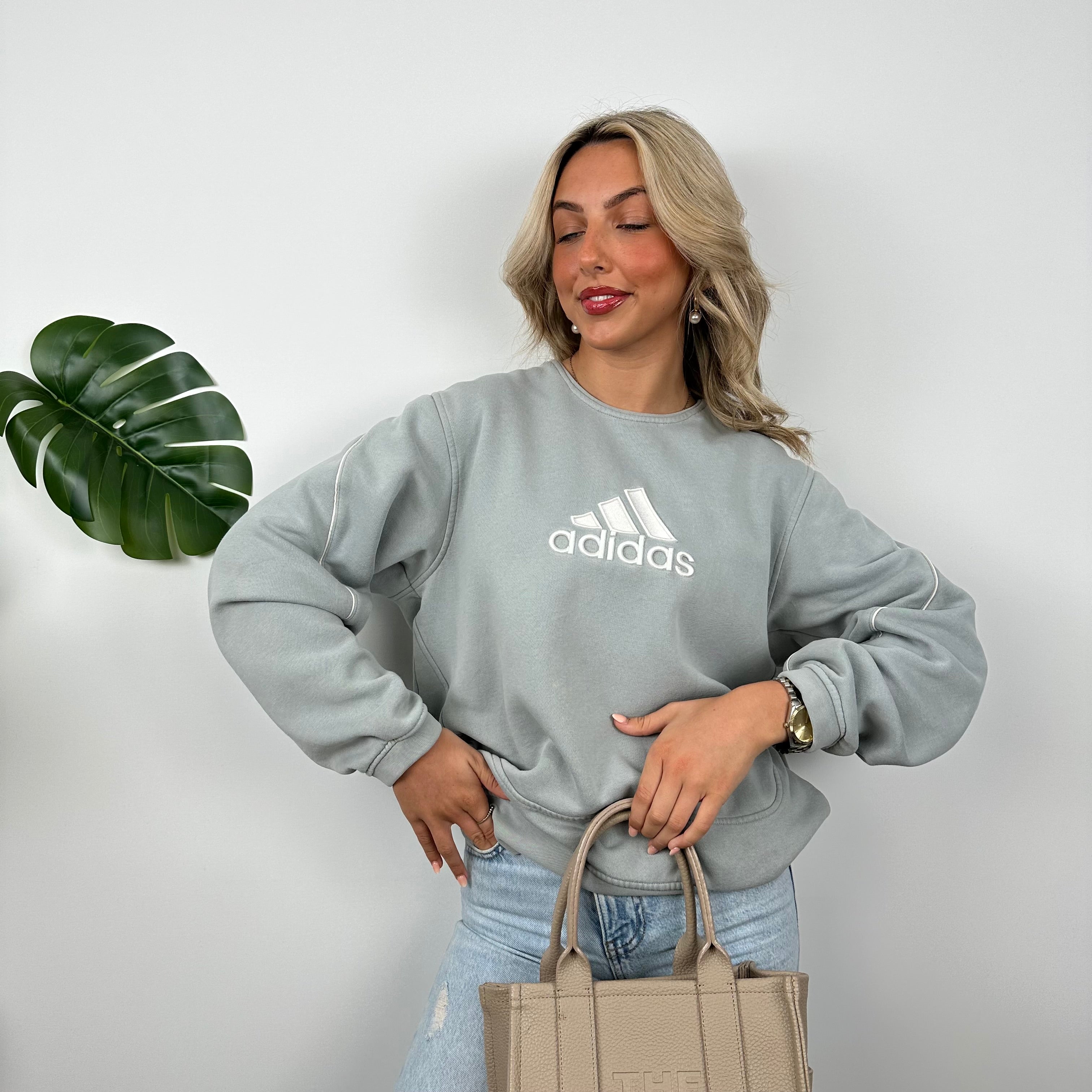 Adidas Baby Blue Embroidered Spell Out Sweatshirt (M)