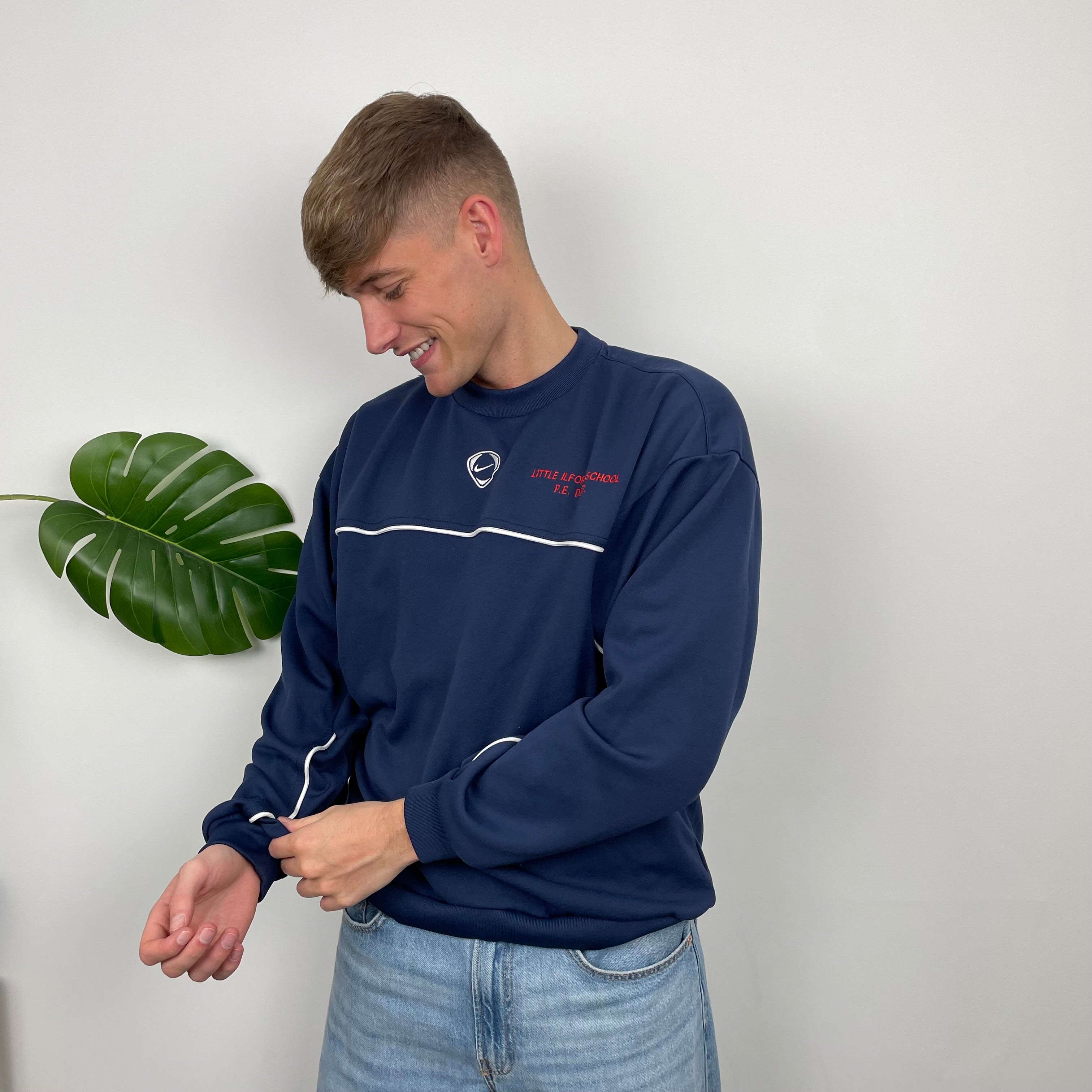 Nike RARE Navy Embroidered Swoosh Sweatshirt (M)