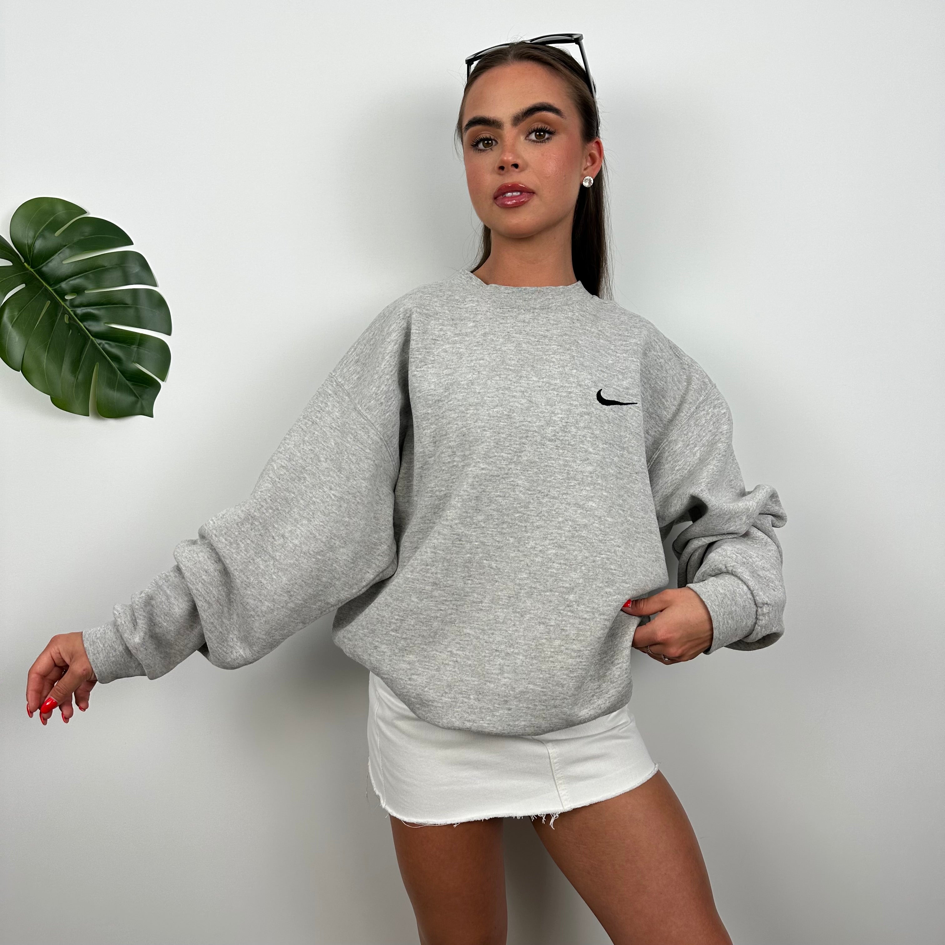 Nike Grey Embroidered Swoosh Sweatshirt (XL)