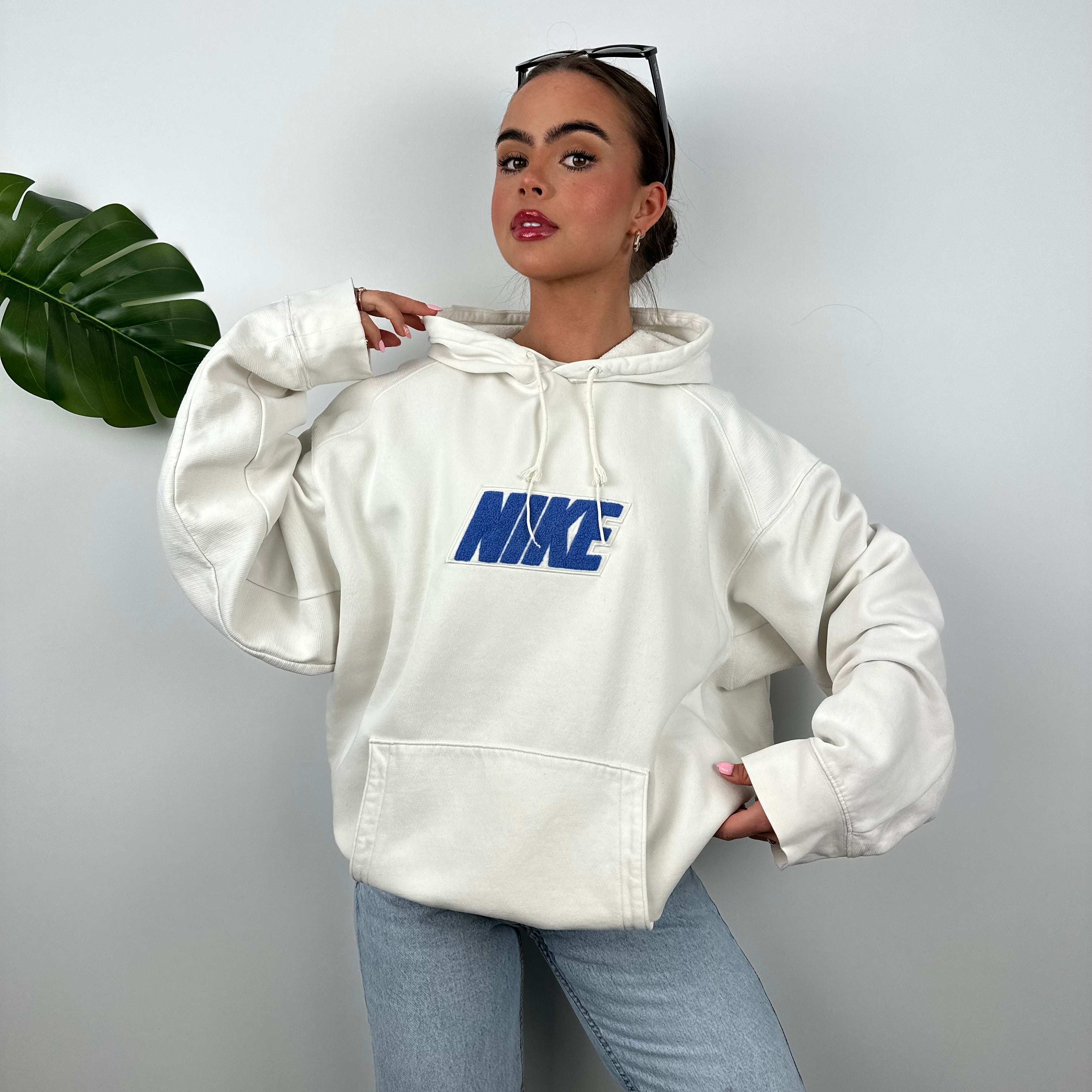 Nike White Embroidered Spell Out Hoodie (L)