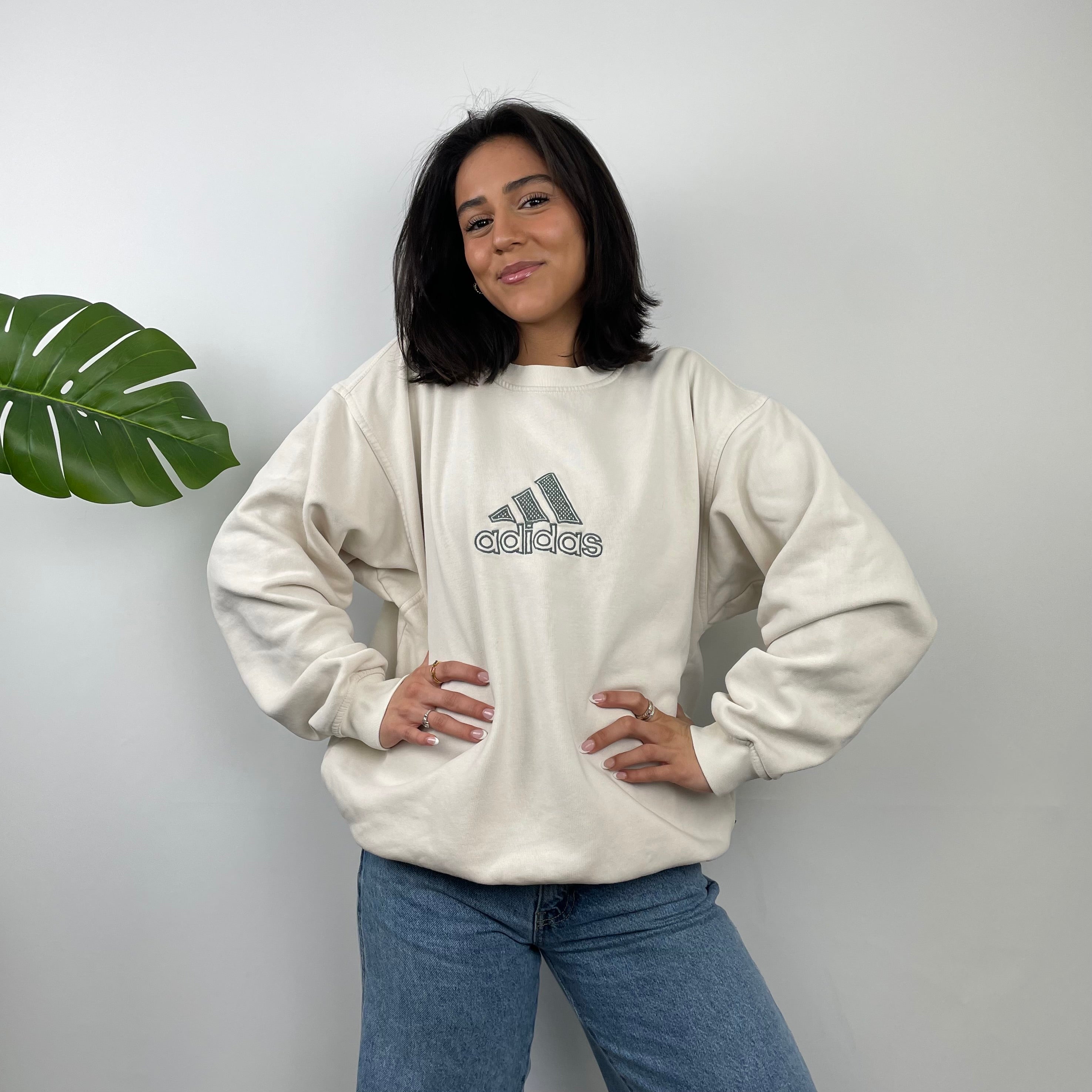 Adidas Cream Embroidered Spell Out Sweatshirt (L)