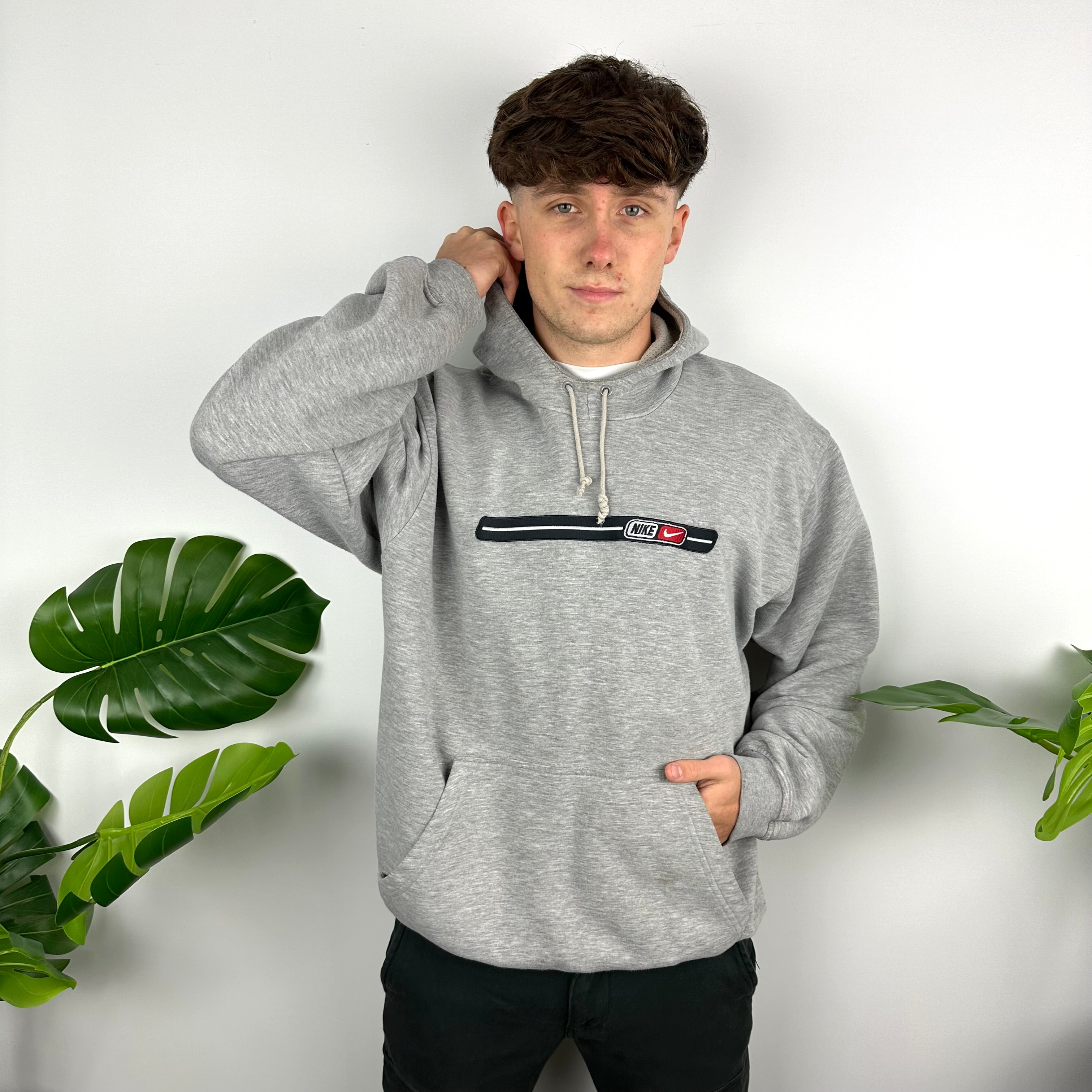 Nike Grey Embroidered Spell Out Hoodie (L)