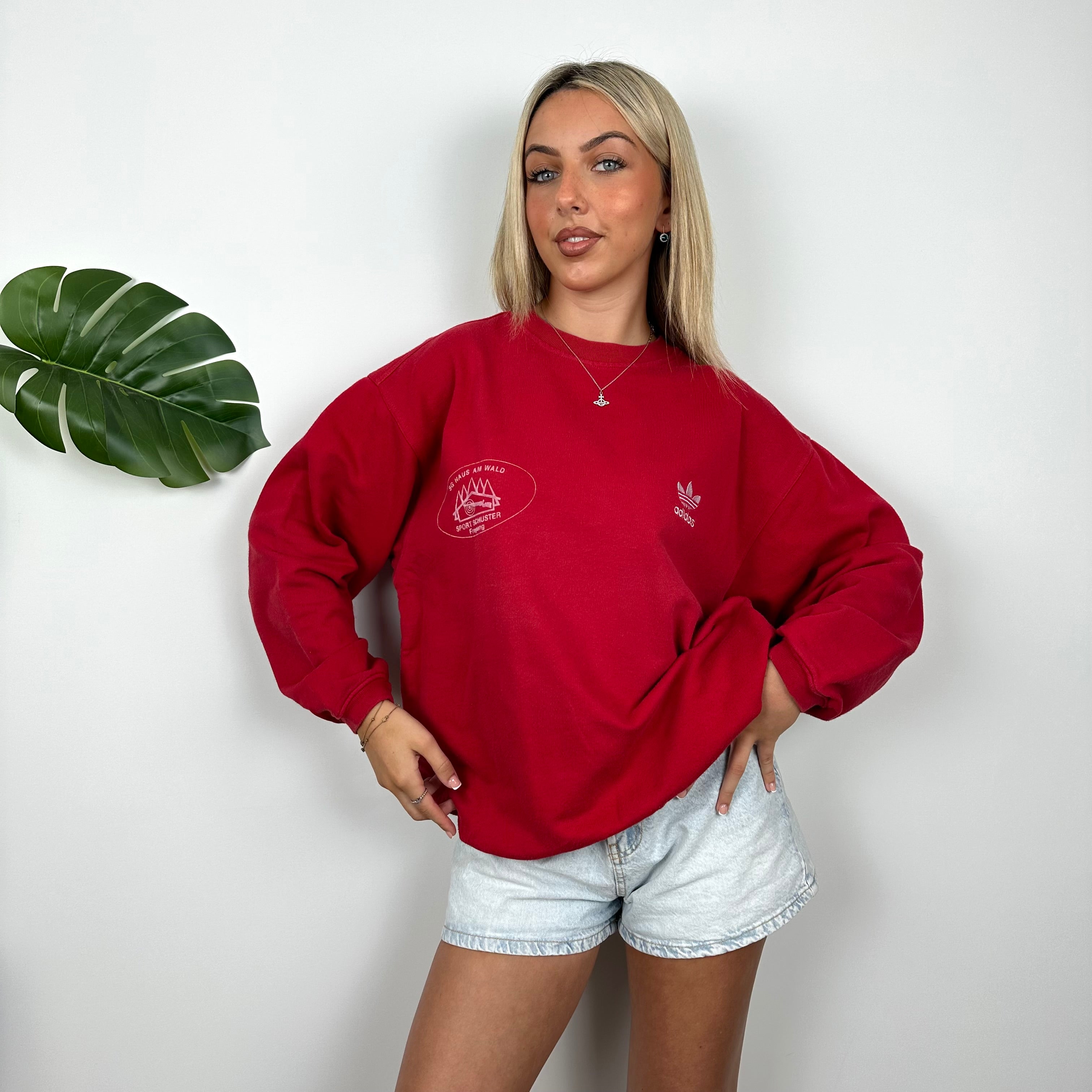 Adidas Red Embroidered Spell Out Sweatshirt (M)