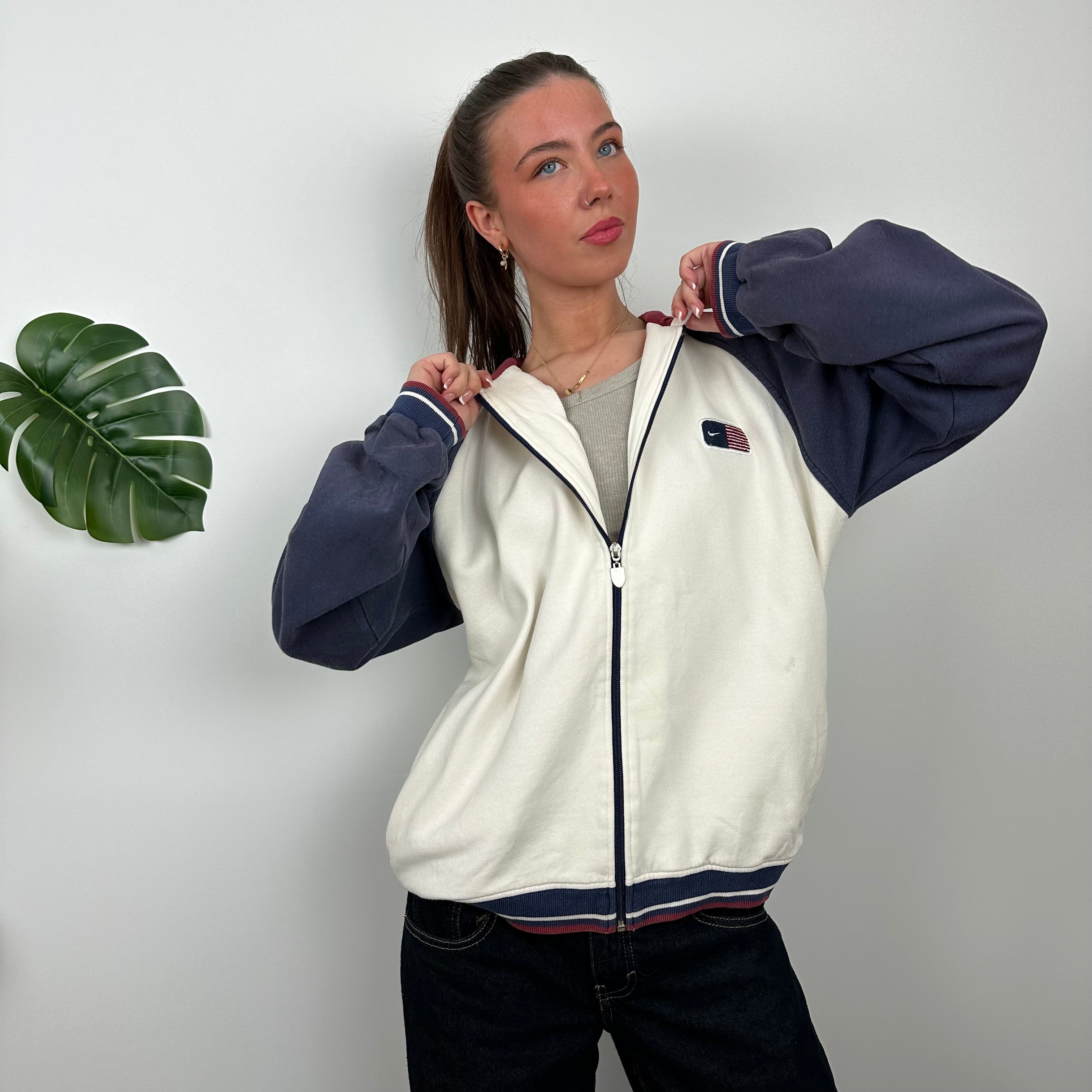 Nike x USA Track and Field RARE White Embroidered Spell Out Zip Up Hoodie Jacket (M)