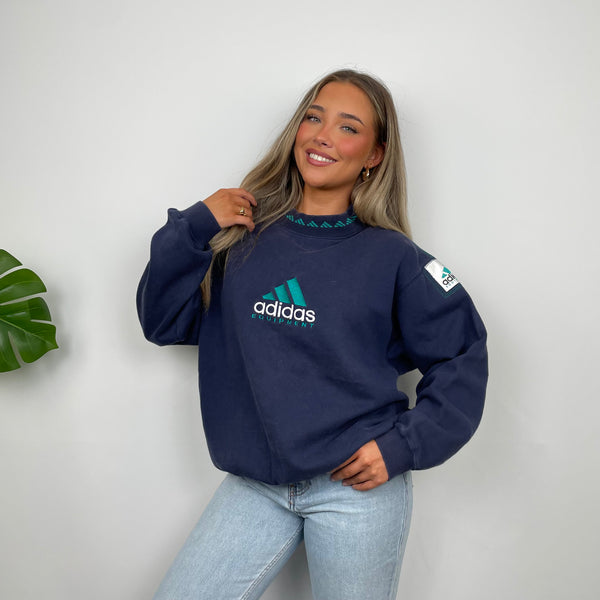 Adidas Equipment Navy Embroidered Spell Out Sweatshirt (L)