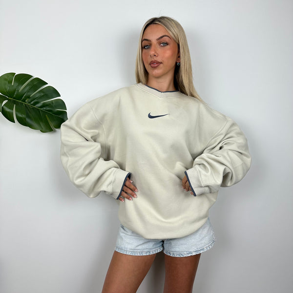 Nike Cream Embroidered Swoosh Sweatshirt (XL)