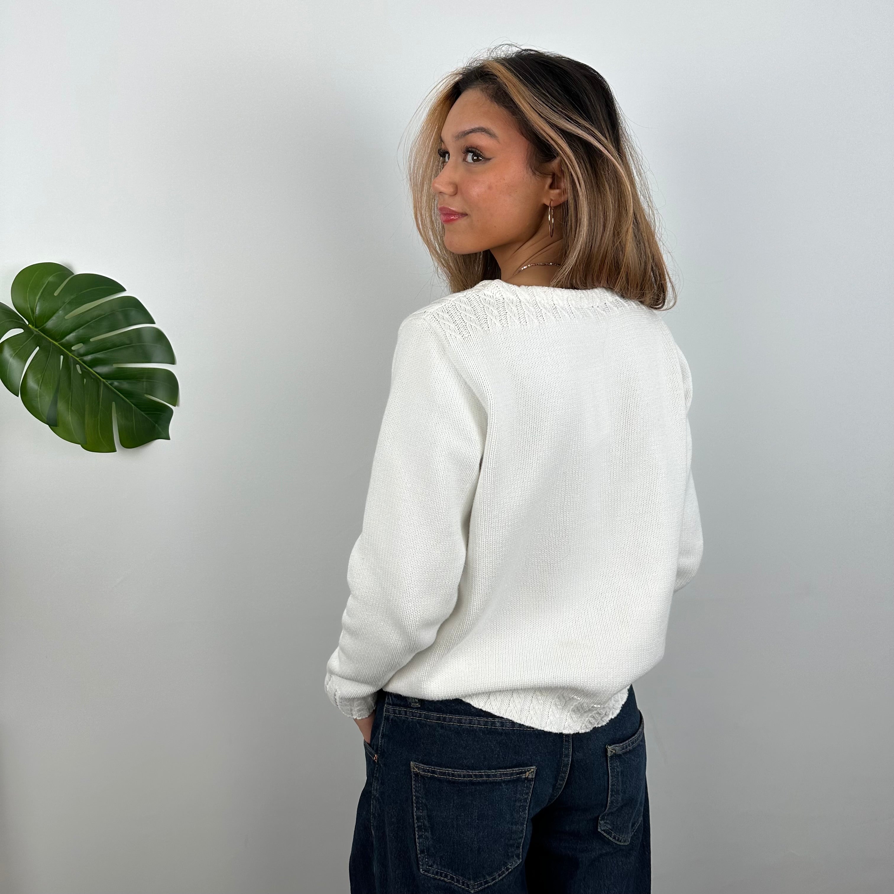 Polo Ralph Lauren White Embroidered Spell Out Knitted Sweater (S)