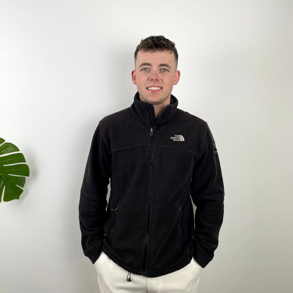 The North Face RARE Black Embroidered Spell Out Teddy Bear Fleece Zip Up Sweatshirt (M)